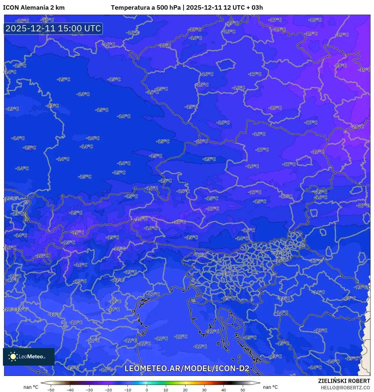 ICON Alemania 2 km model - Austria, Temperatura a 500 hPa