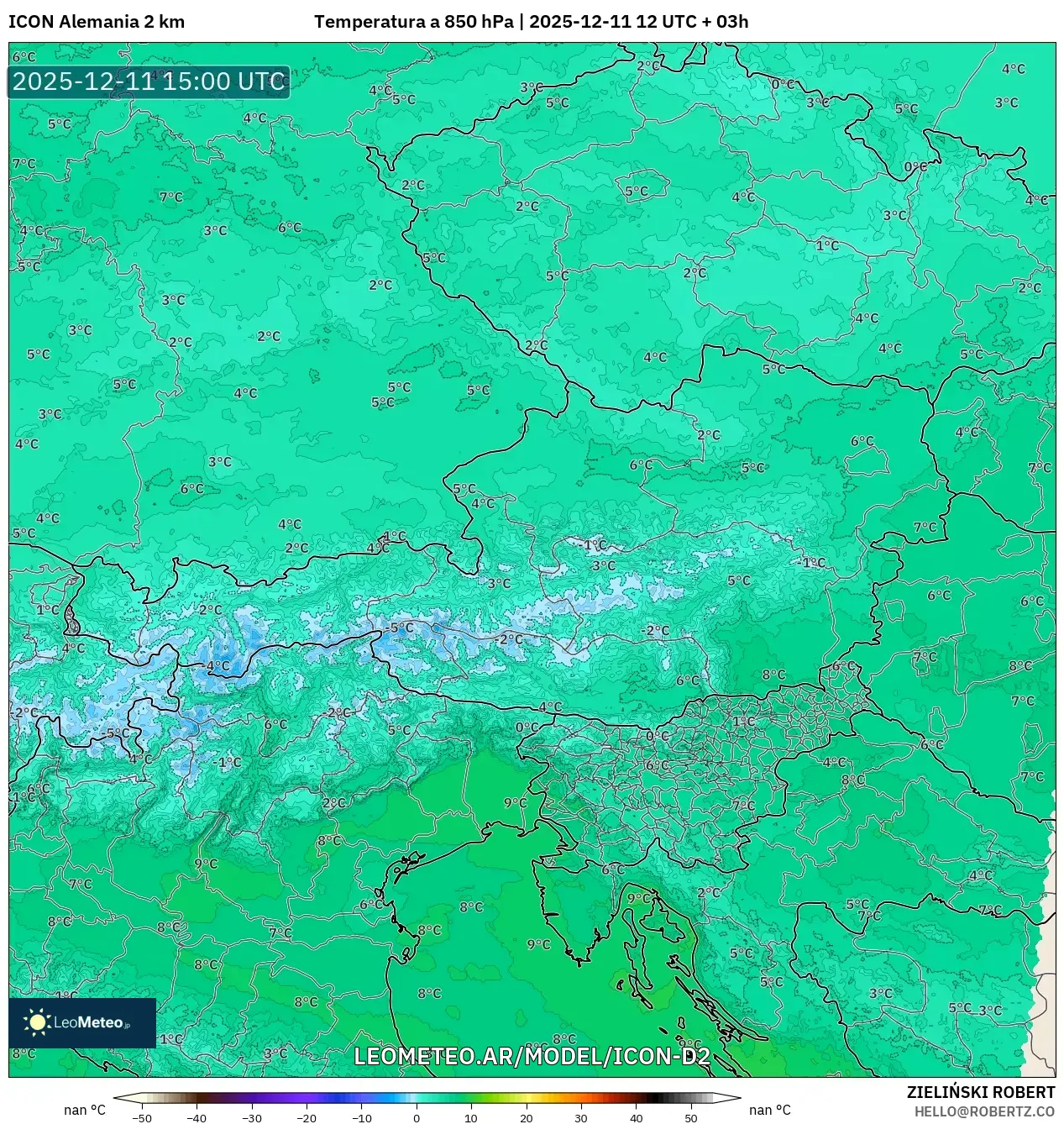 ICON Alemania 2 km model - Austria, Temperatura a 850 hPa