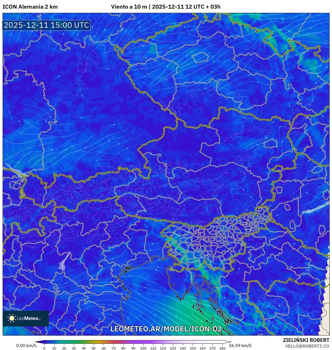 ICON Alemania 2 km model - Austria, Viento a 10 m