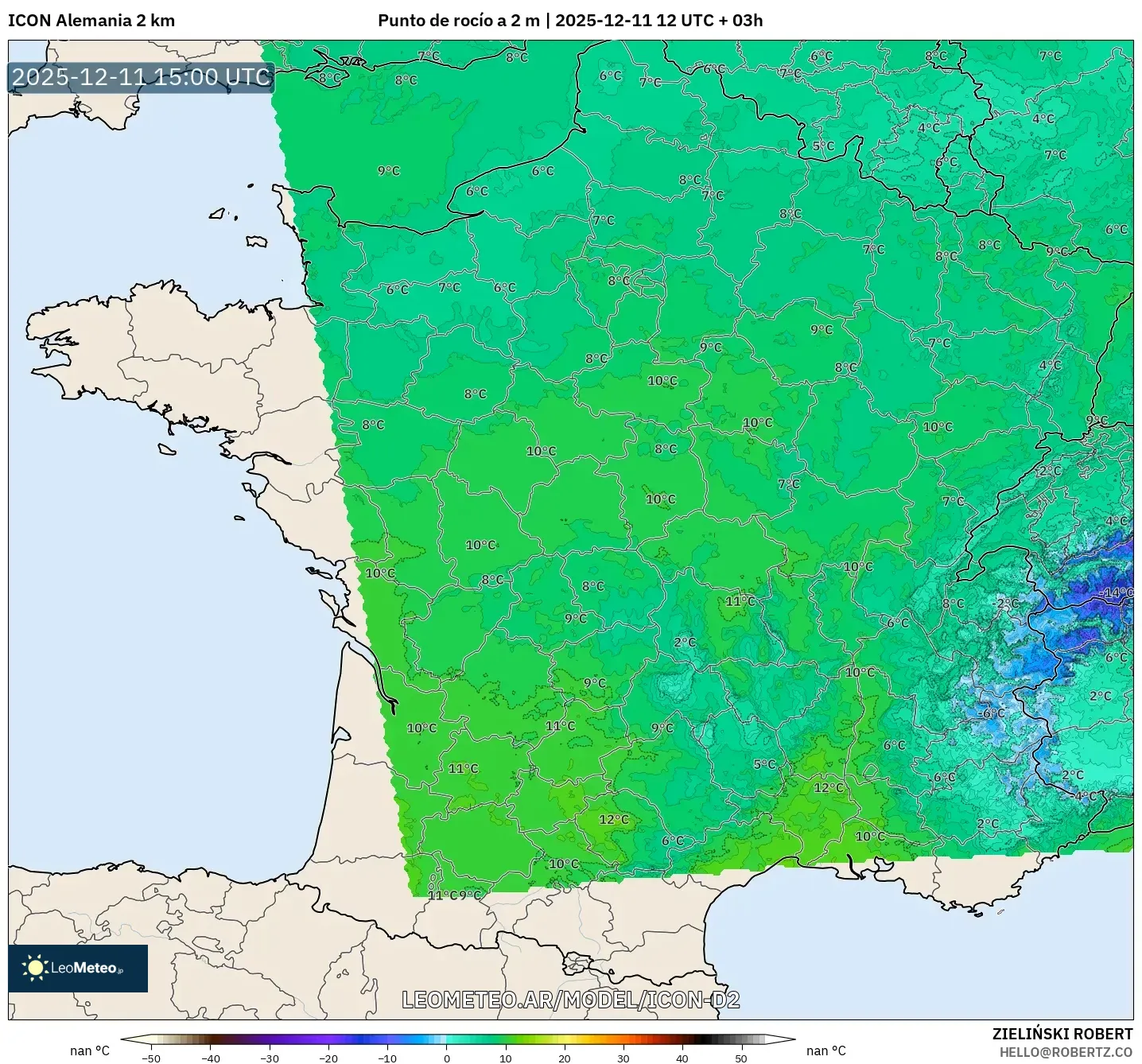 ICON Alemania 2 km model - Francia, Punto de rocío a 2 m