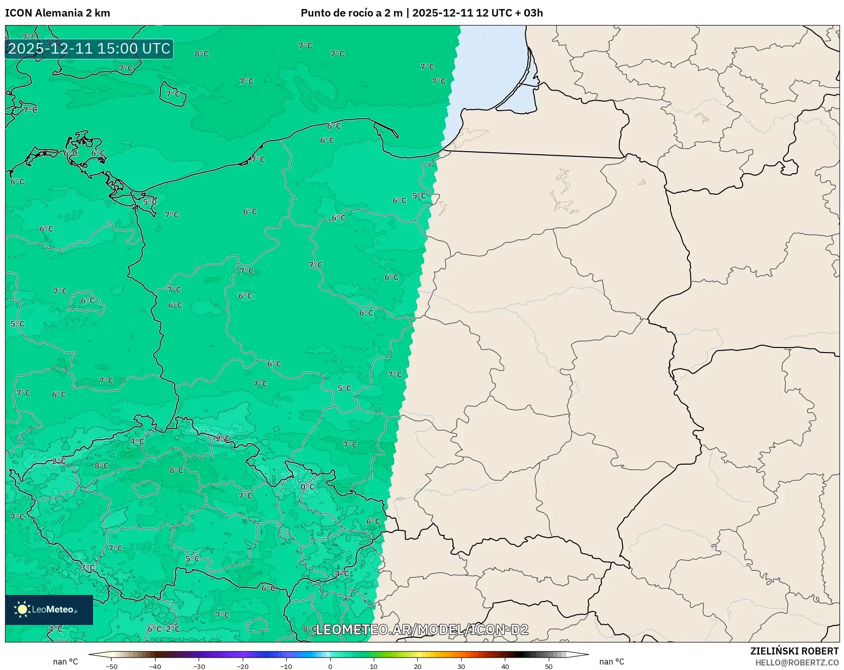 ICON Alemania 2 km model - Polonia, Punto de rocío a 2 m