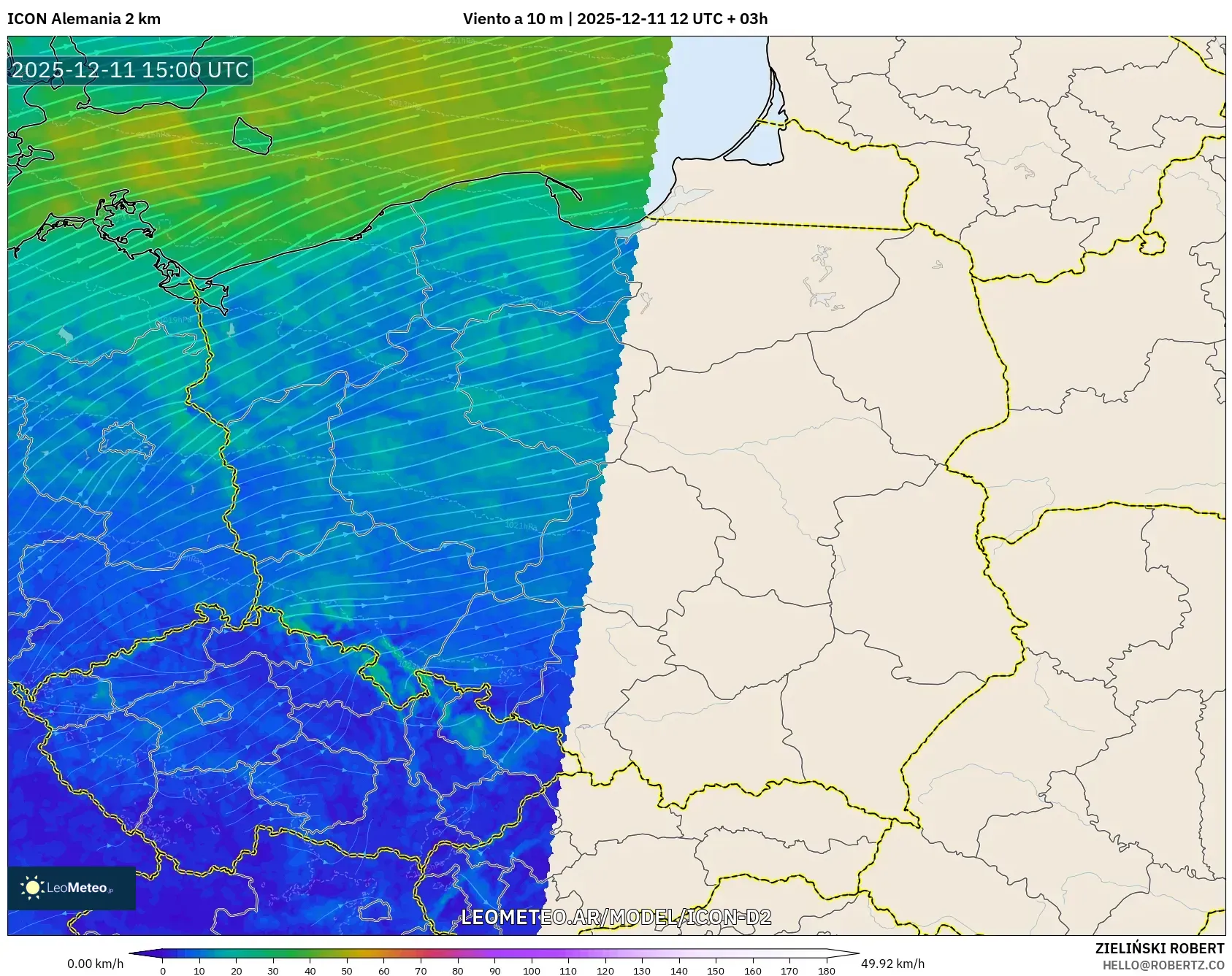 ICON Alemania 2 km model - Polonia, Viento a 10 m