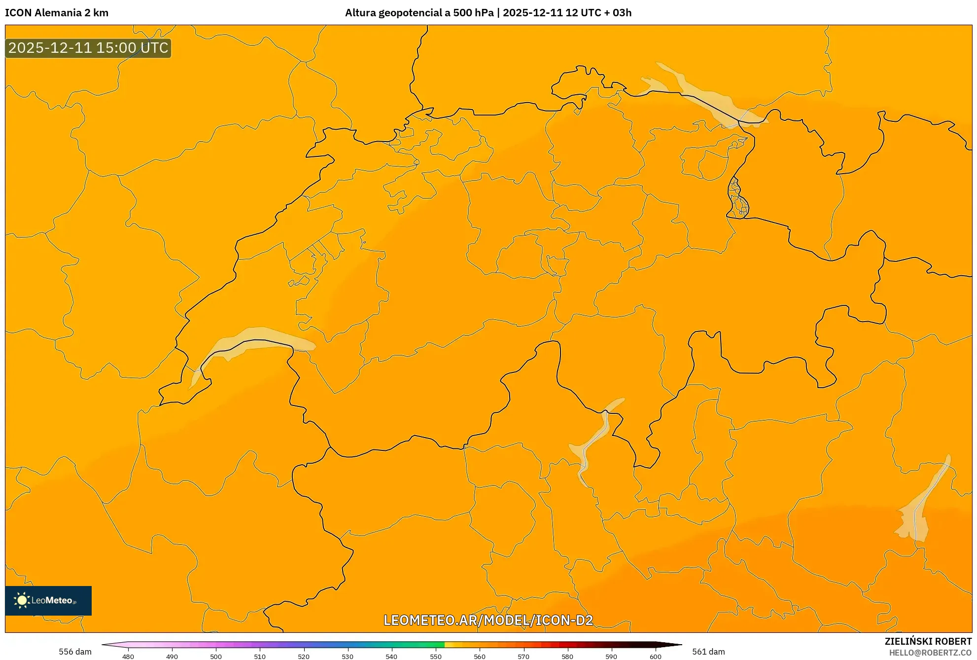 ICON Alemania 2 km model - Suiza, Altura geopotencial a 500 hPa