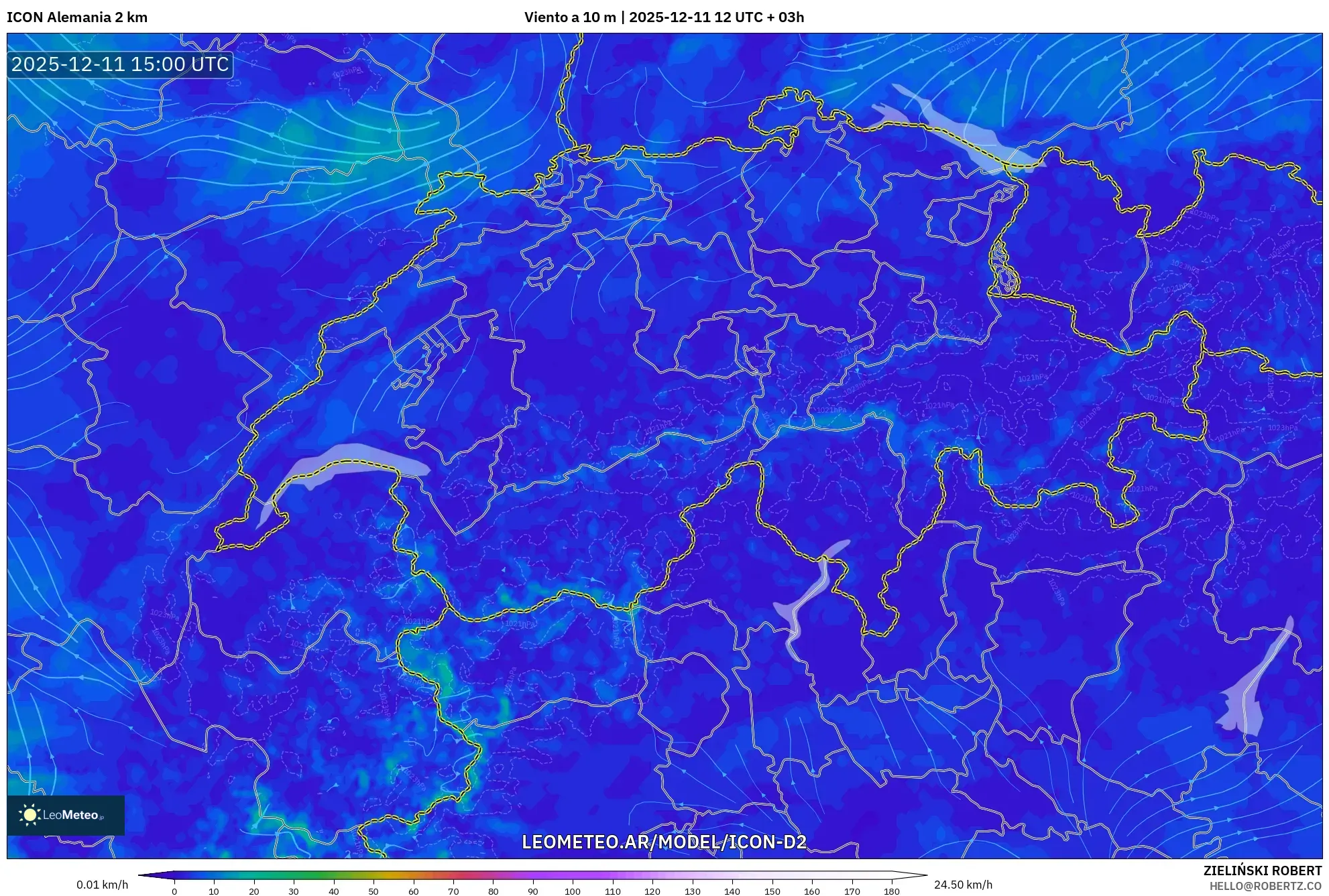 ICON Alemania 2 km model - Suiza, Viento a 10 m