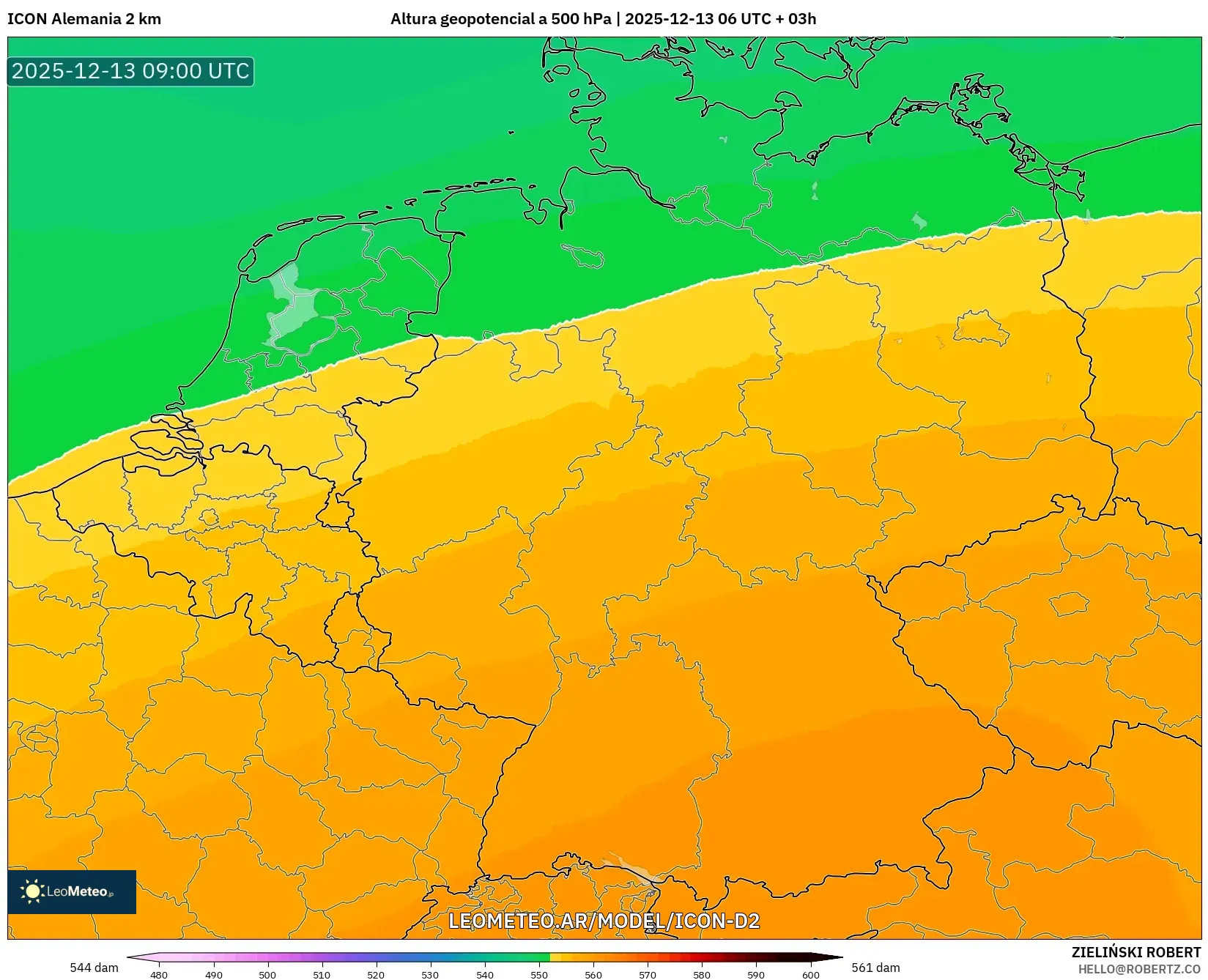 ICON Alemania 2 km model - Alemania, Altura geopotencial a 500 hPa