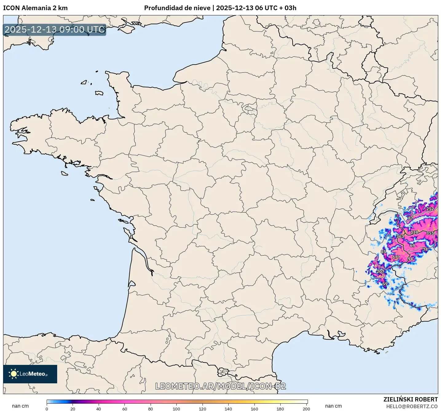 ICON Alemania 2 km model - Francia, Profundidad de nieve