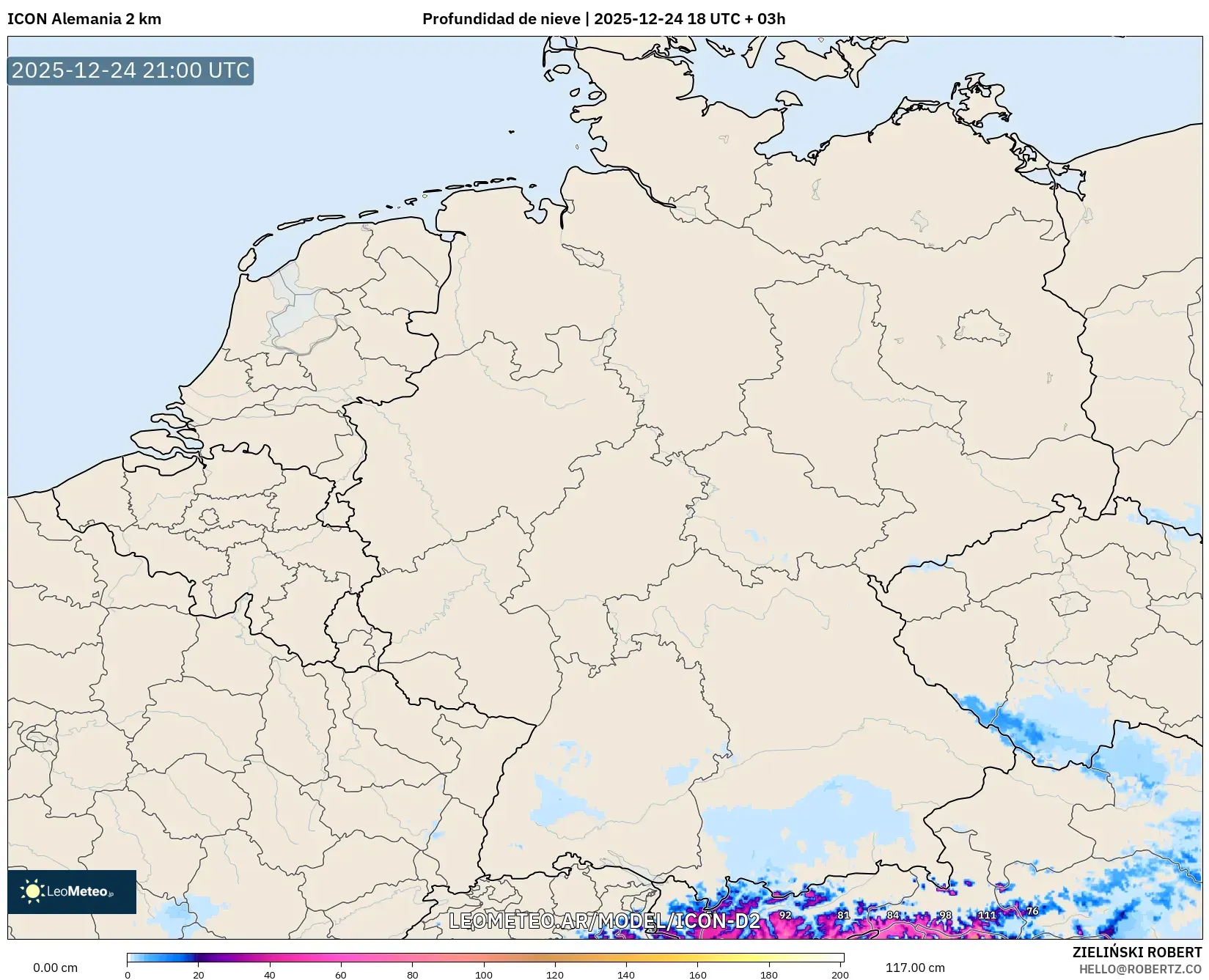 ICON Niemcy 2 km model - Niemcy, Pokrywa śnieżna
