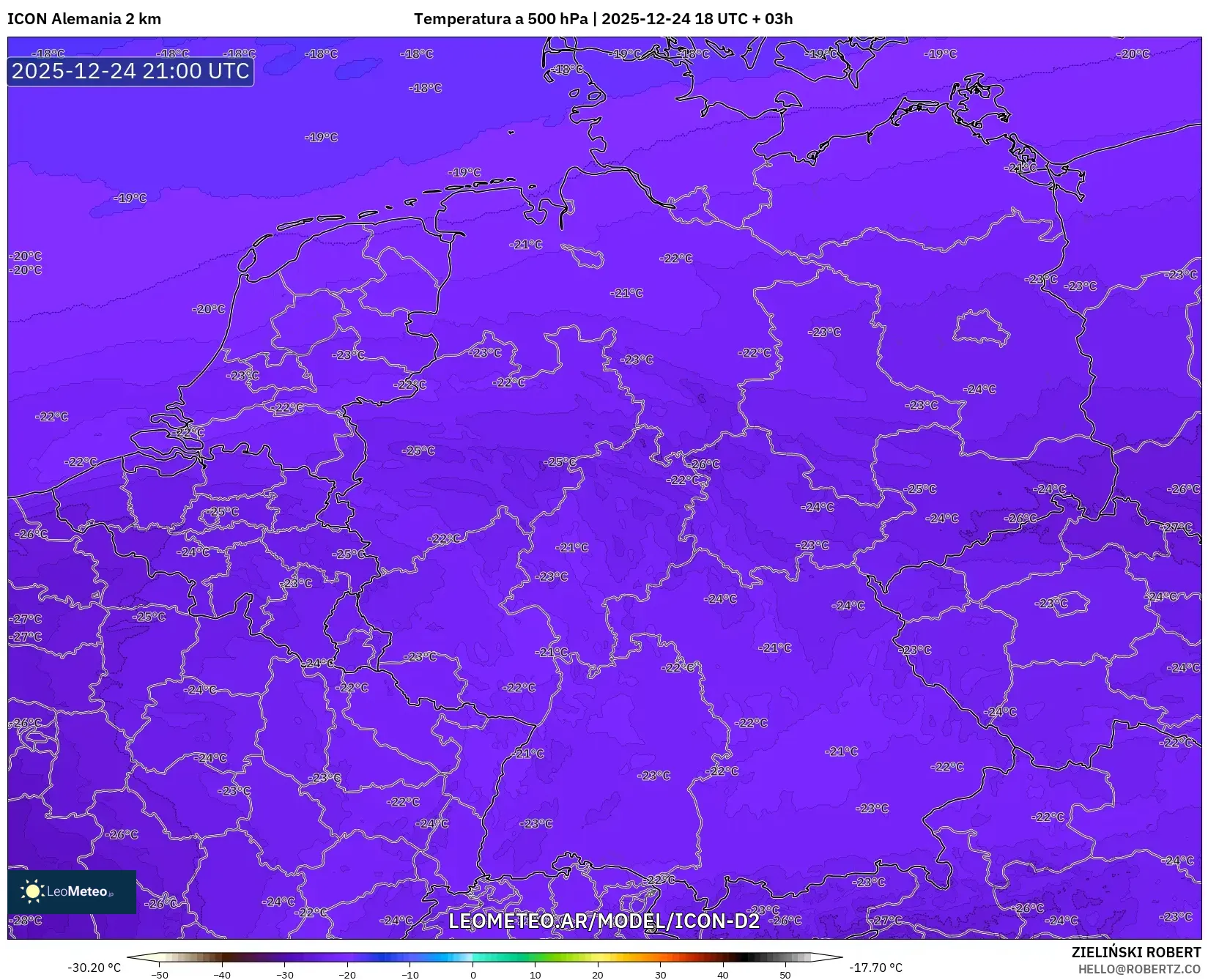 ICON Niemcy 2 km model - Niemcy, Temperatura na 500 hPa