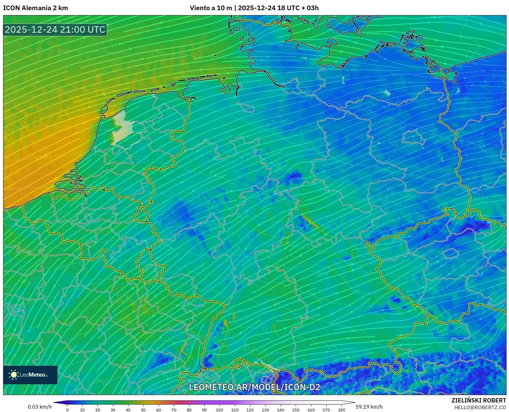 ICON Niemcy 2 km model - Niemcy, Wiatr na 10 m