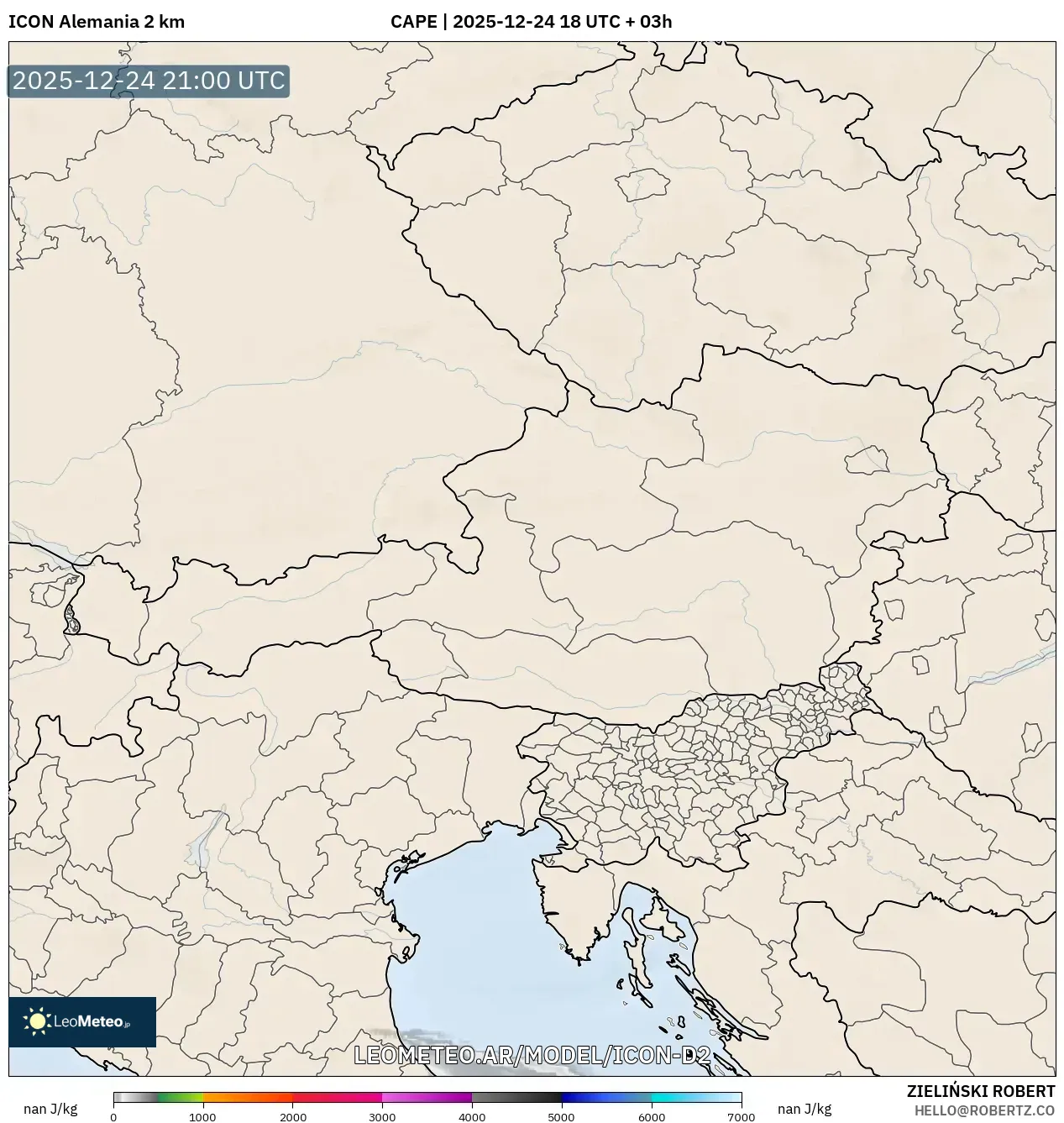 ICON Niemcy 2 km model - Austria, CAPE