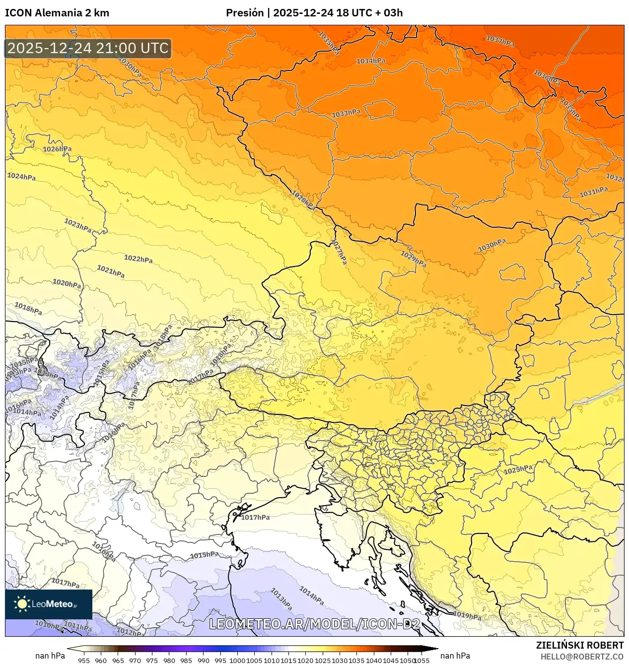 ICON Niemcy 2 km model - Austria, Ciśnienie