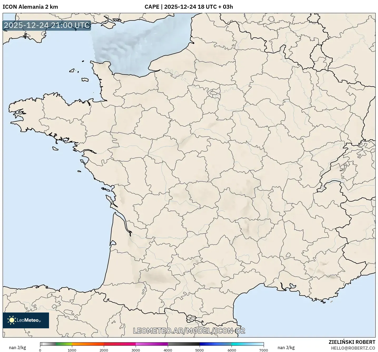 ICON Niemcy 2 km model - Francja, CAPE