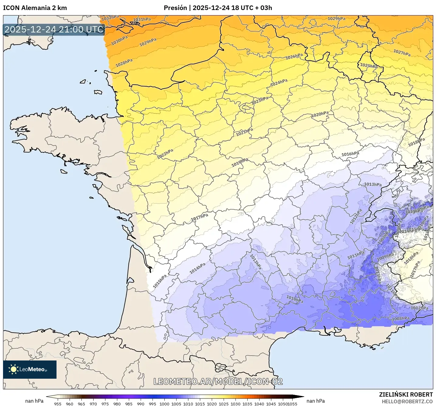 ICON Niemcy 2 km model - Francja, Ciśnienie
