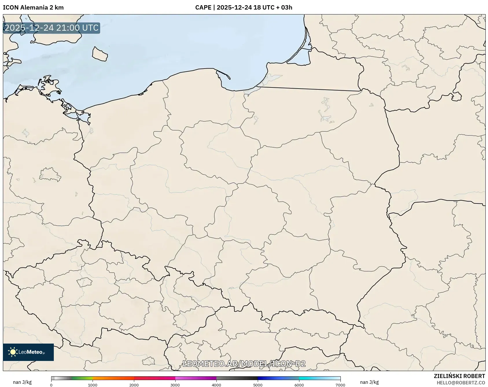 ICON Niemcy 2 km model - Polska, CAPE