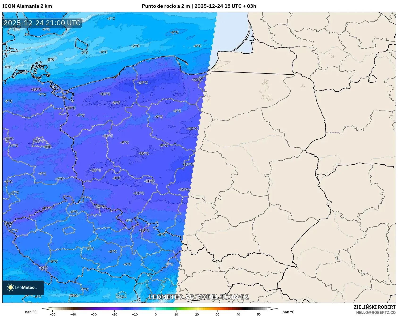 ICON Niemcy 2 km model - Polska, Punkt rosy na 2 m
