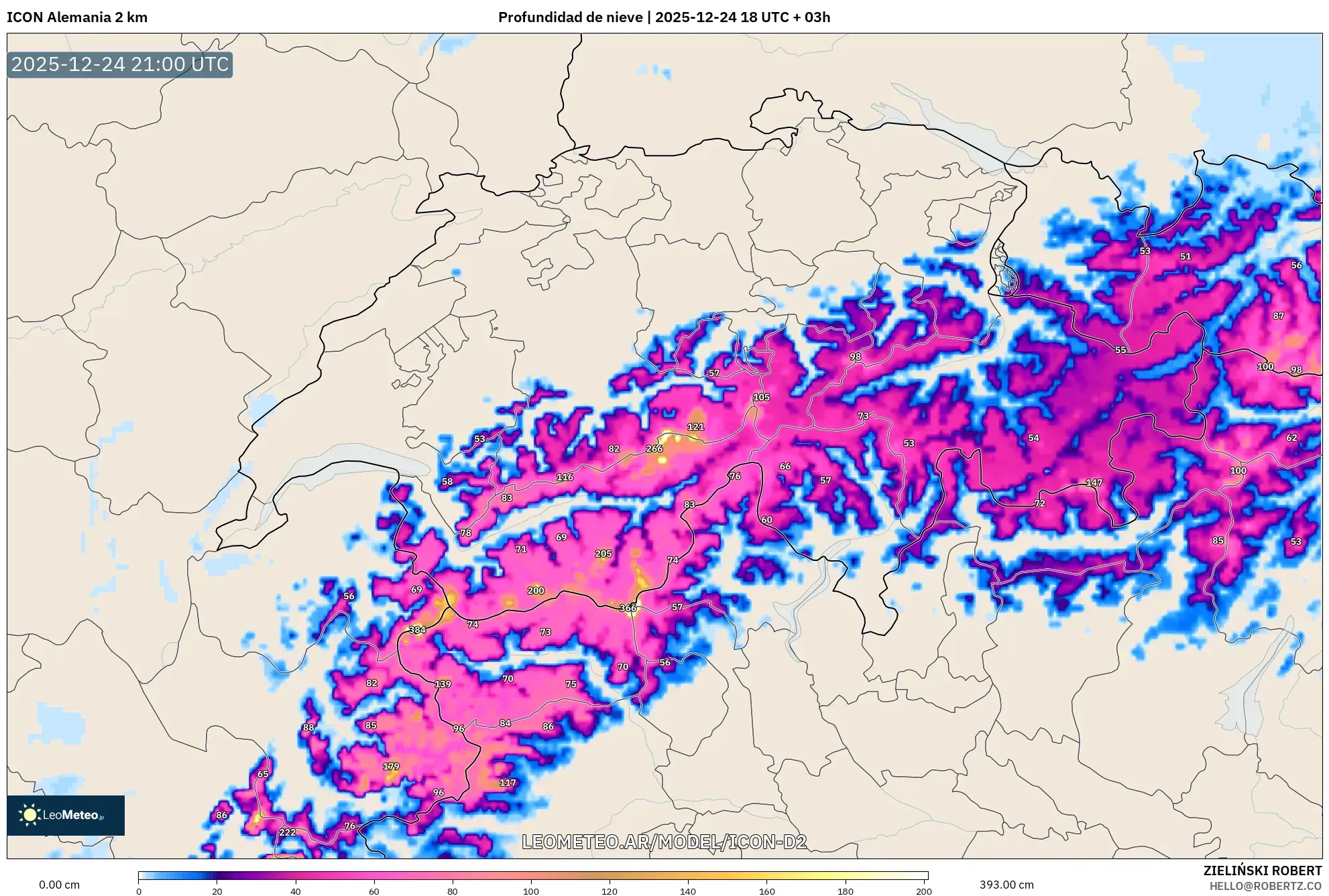 ICON Niemcy 2 km model - Szwajcaria, Pokrywa śnieżna