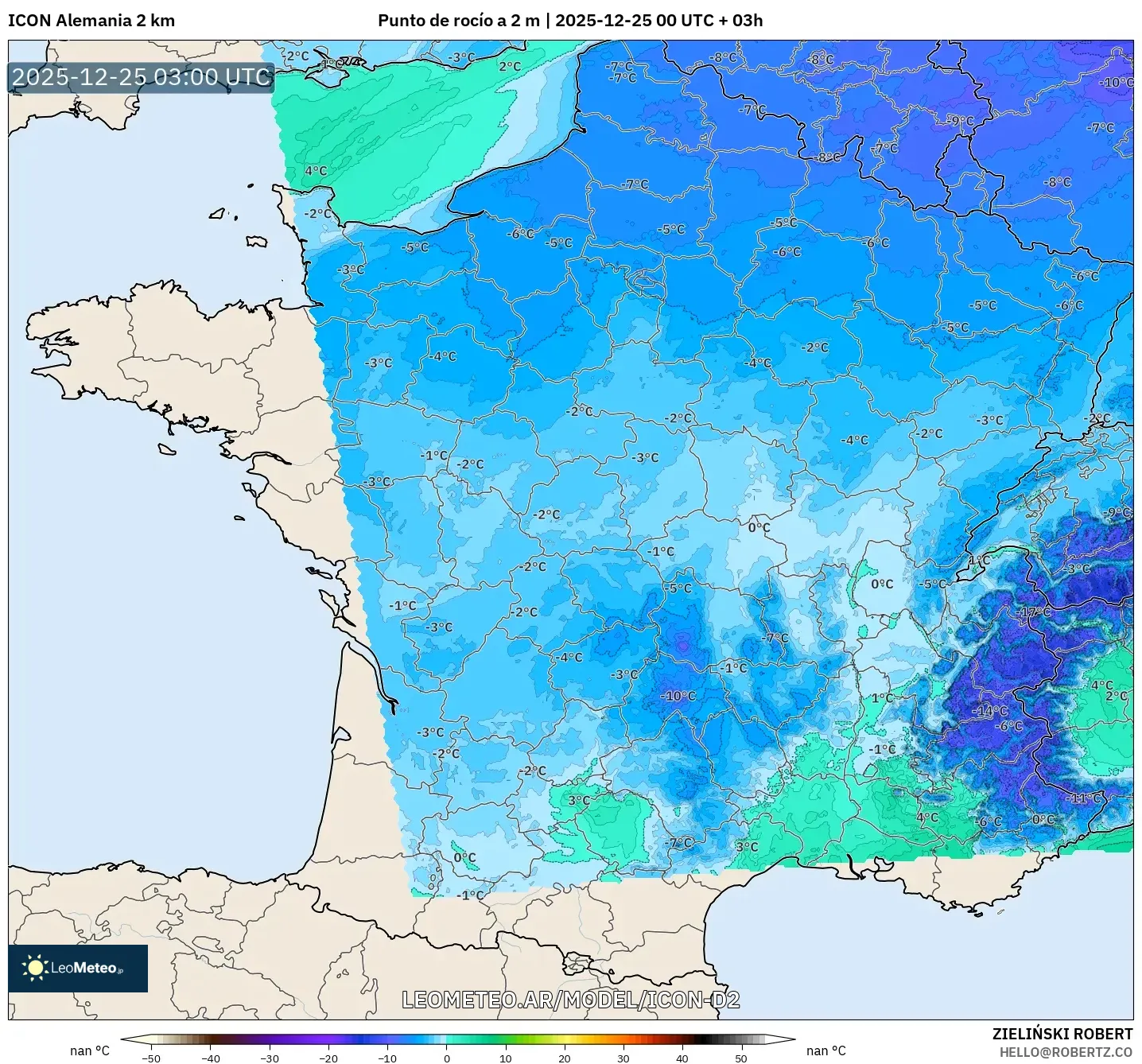 ICON Niemcy 2 km model - Francja, Punkt rosy na 2 m