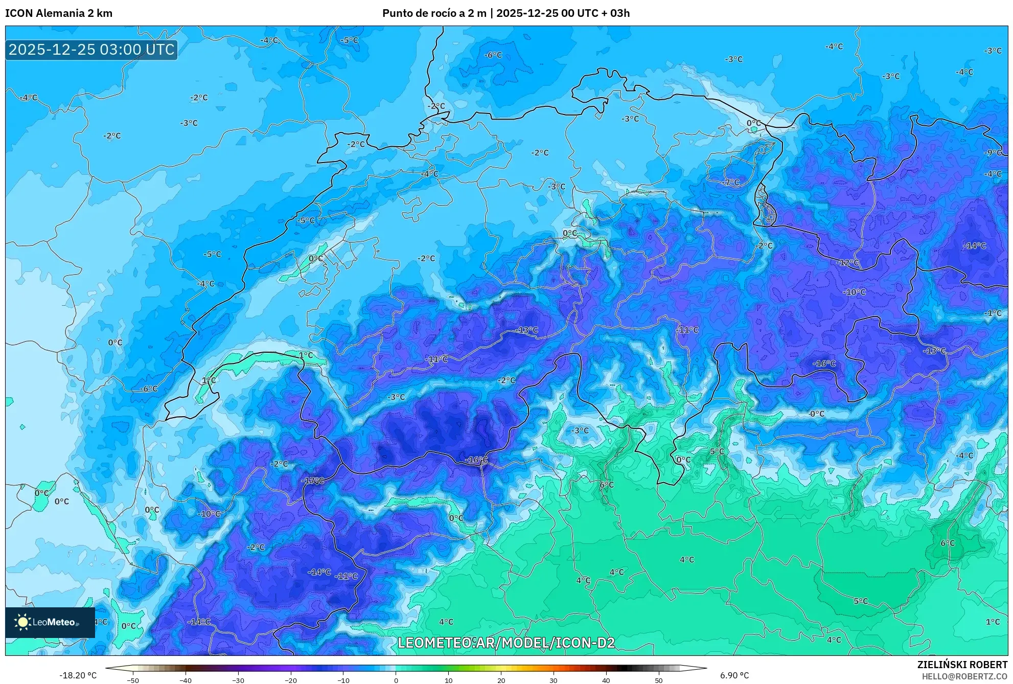 ICON Niemcy 2 km model - Szwajcaria, Punkt rosy na 2 m