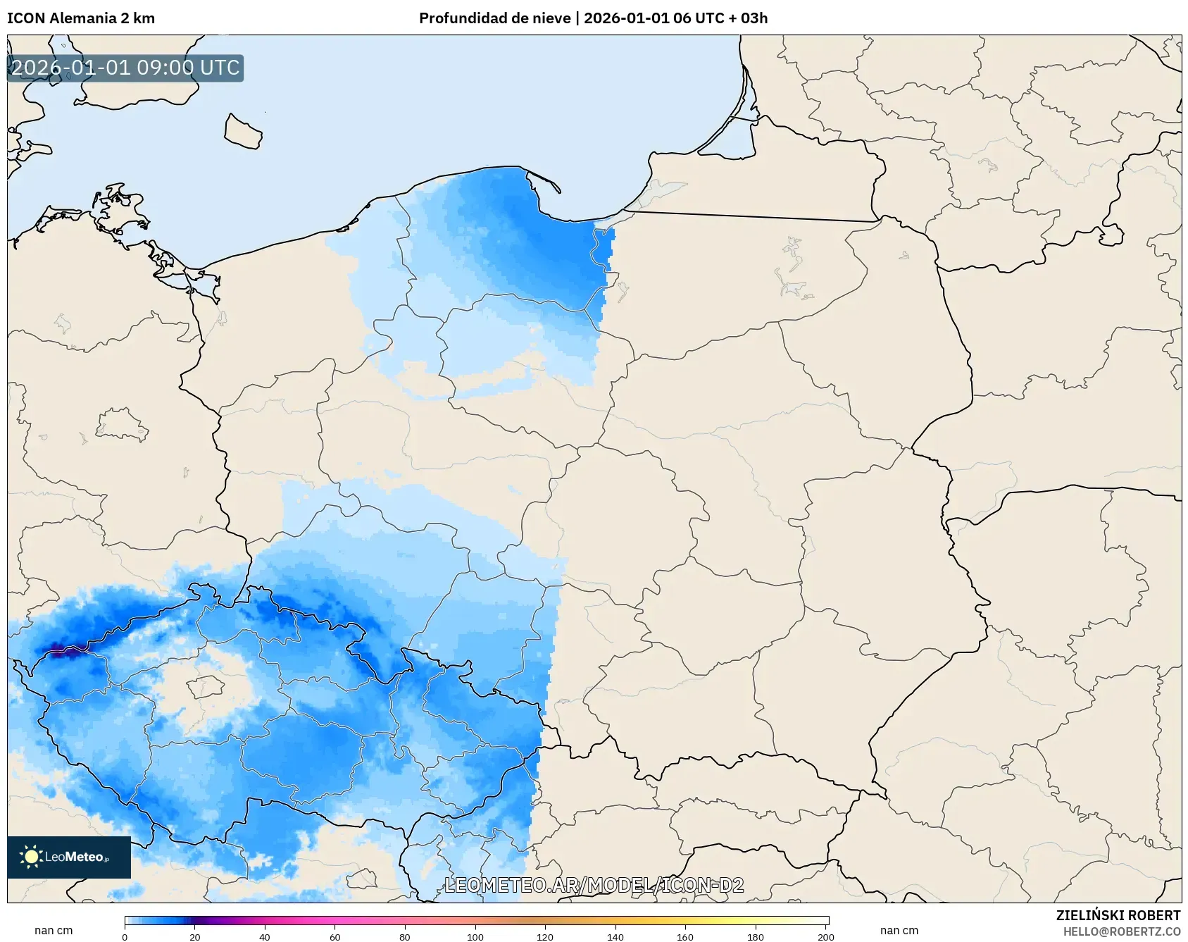 ICON Alemania 2 km model - Polonia, Profundidad de nieve
