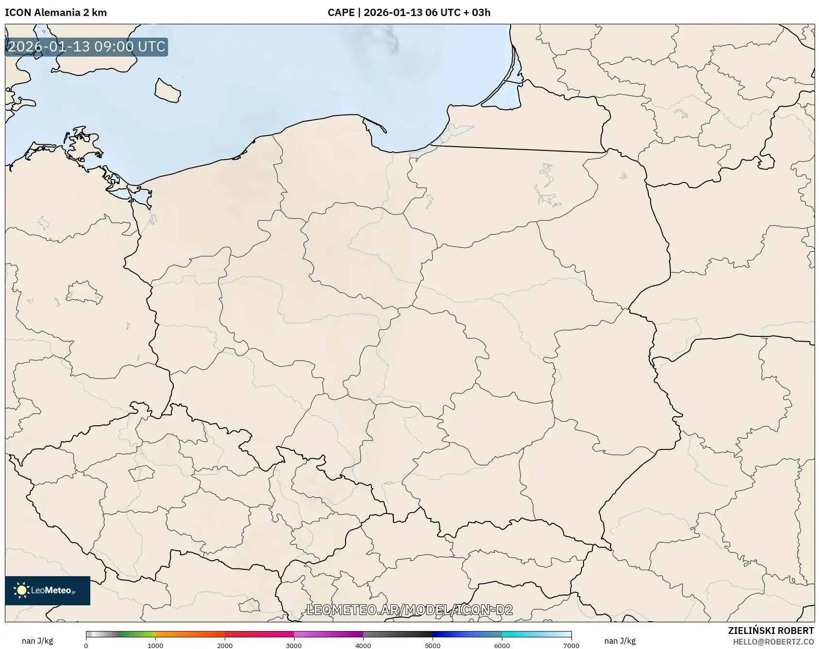 ICON Alemania 2 km model - Polonia, CAPE