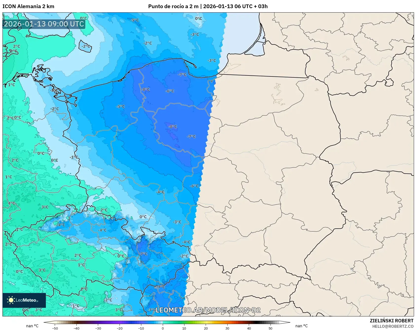 ICON Alemania 2 km model - Polonia, Punto de rocío a 2 m