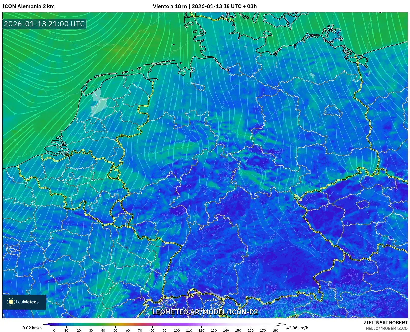 ICON Alemania 2 km model - Alemania, Viento a 10 m