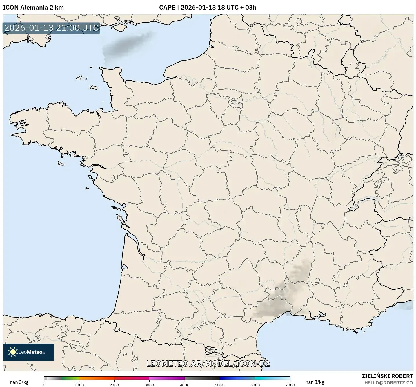 ICON Alemania 2 km model - Francia, CAPE