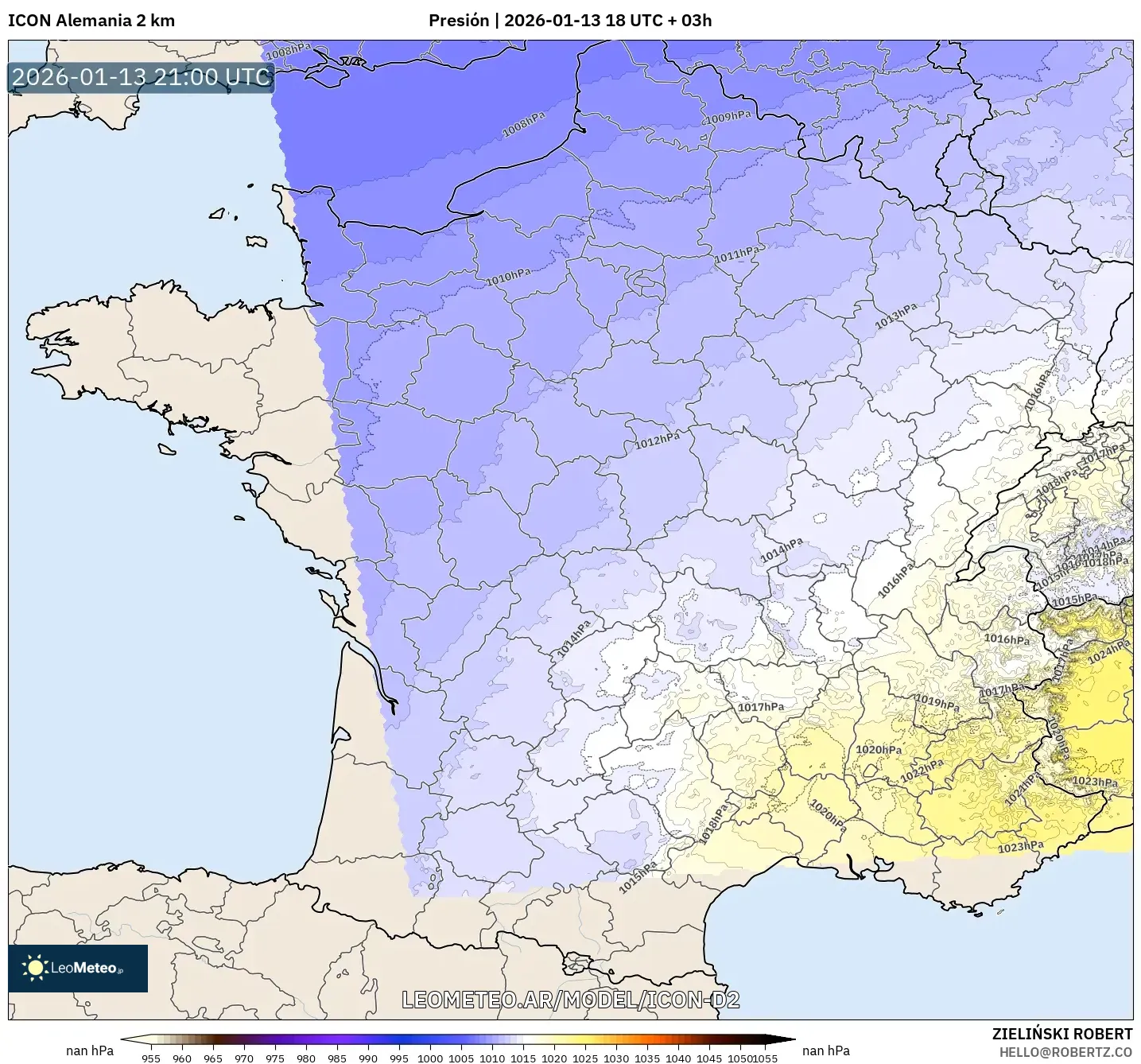 ICON Alemania 2 km model - Francia, Presión