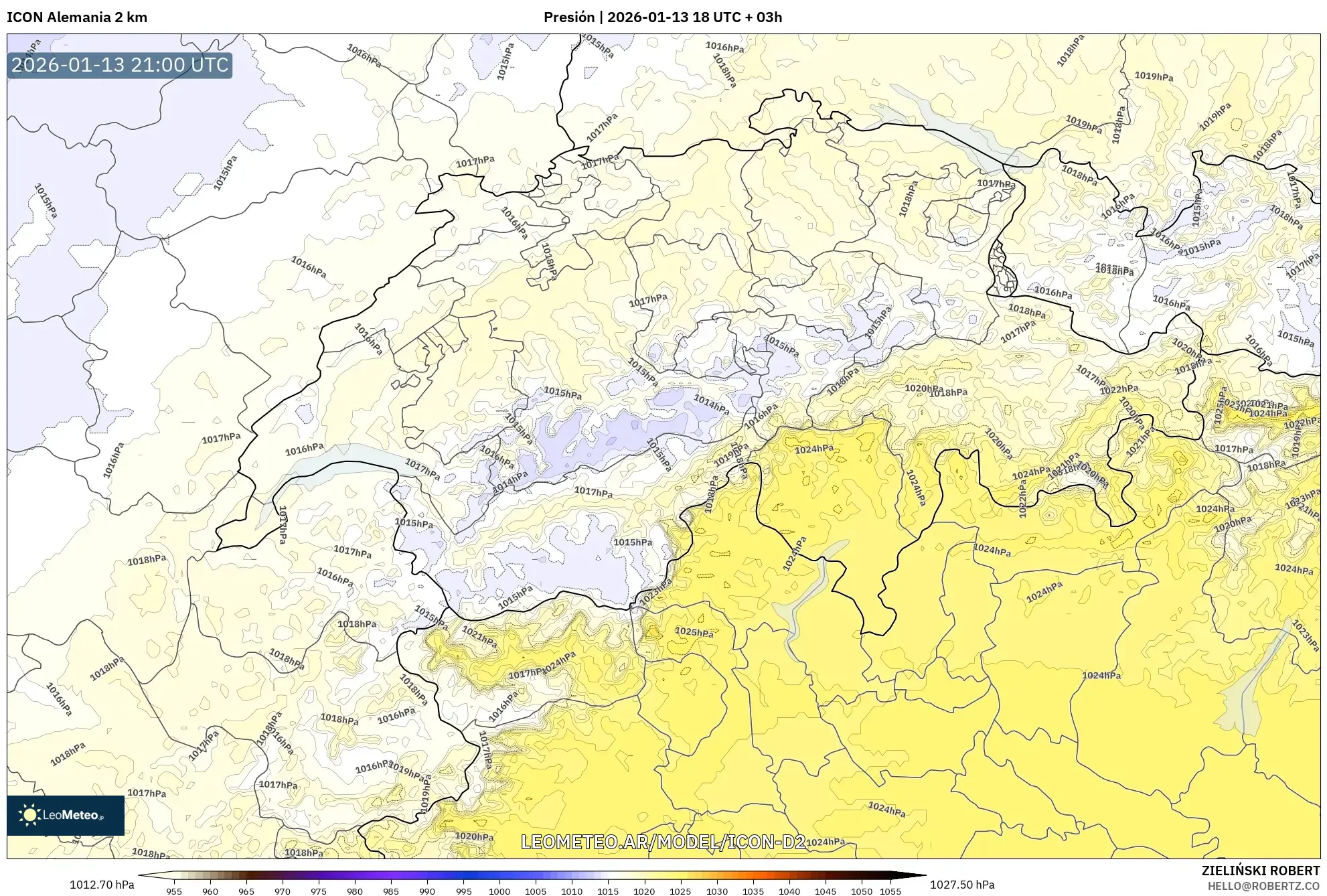 ICON Alemania 2 km model - Suiza, Presión