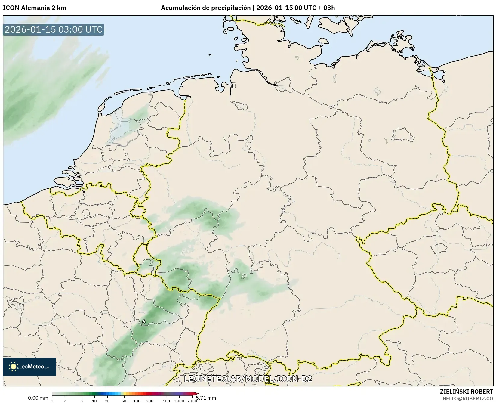 ICON Alemania 2 km model - Alemania, Acumulación de precipitación