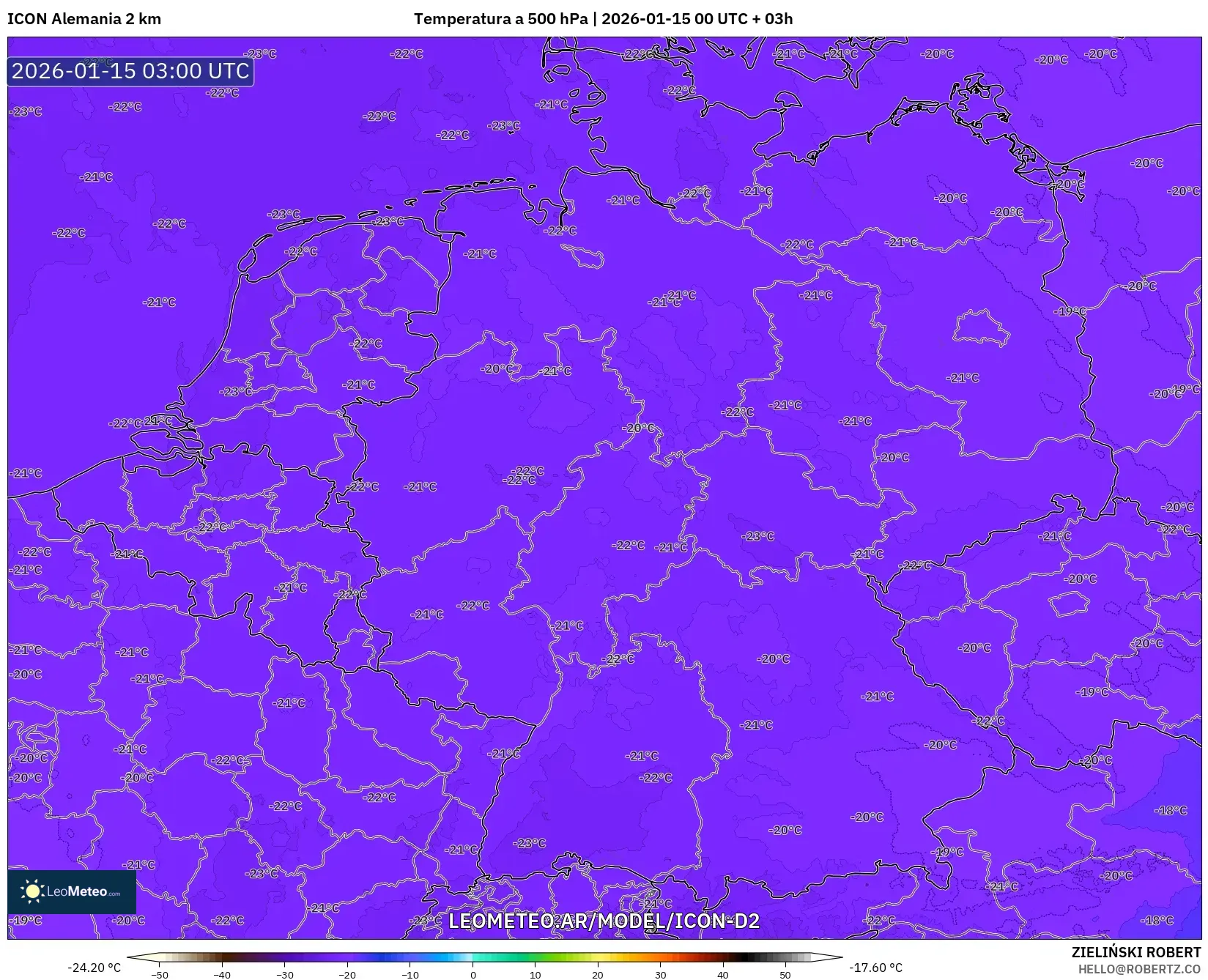 ICON Alemania 2 km model - Alemania, Temperatura a 500 hPa