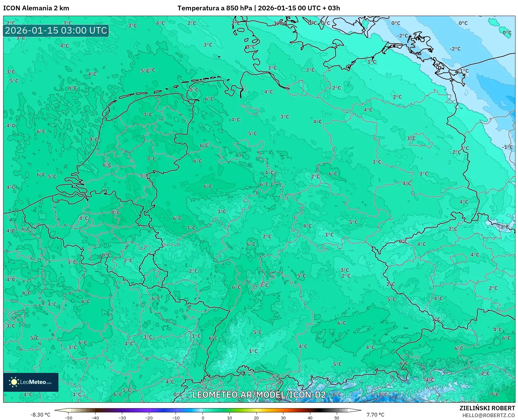 ICON Alemania 2 km model - Alemania, Temperatura a 850 hPa