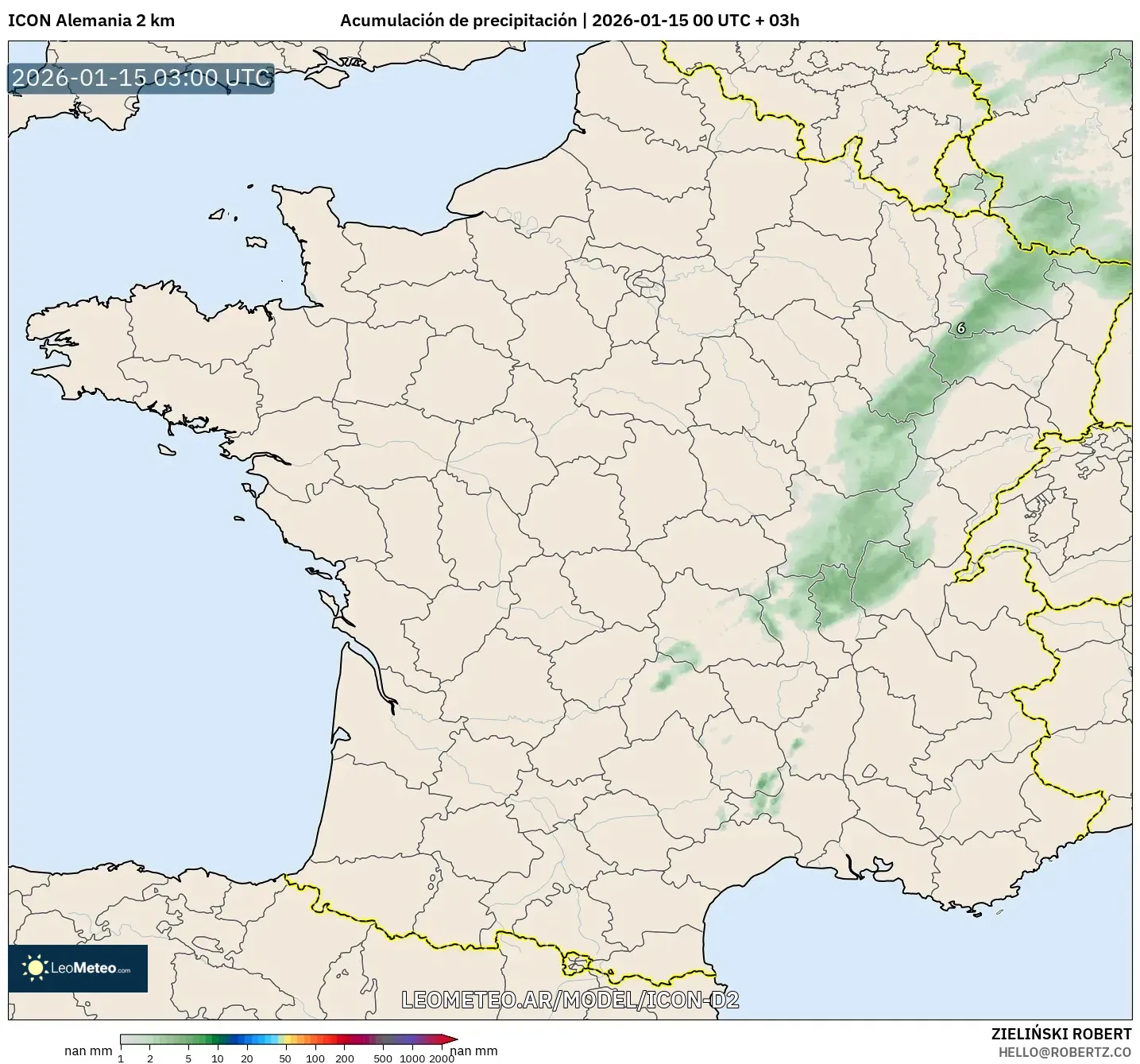 ICON Alemania 2 km model - Francia, Acumulación de precipitación