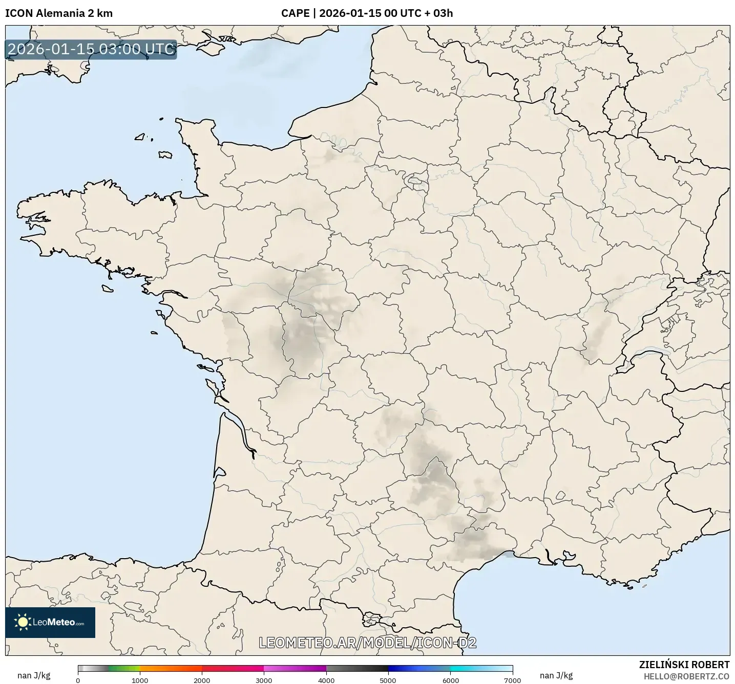 ICON Alemania 2 km model - Francia, CAPE