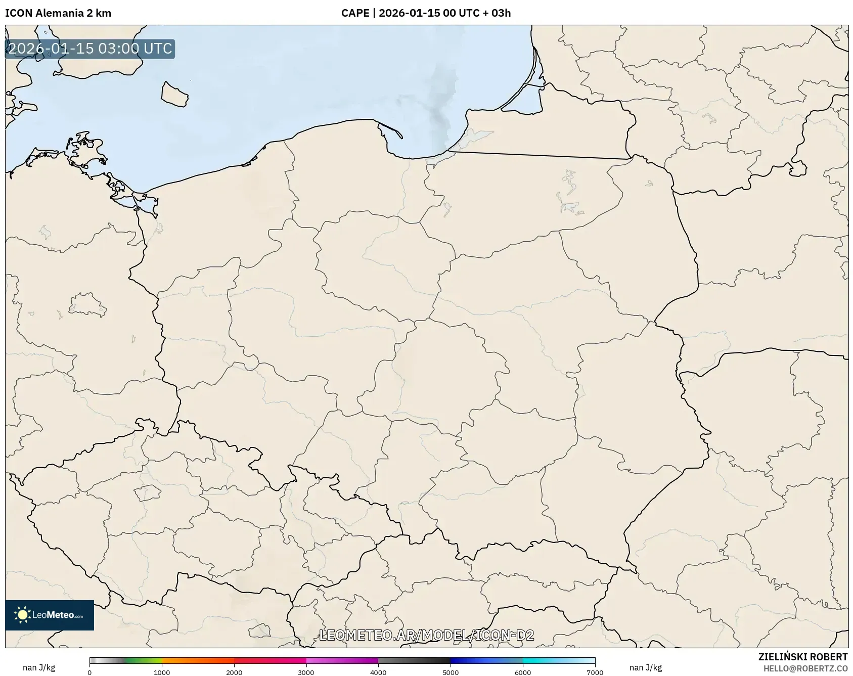 ICON Alemania 2 km model - Polonia, CAPE