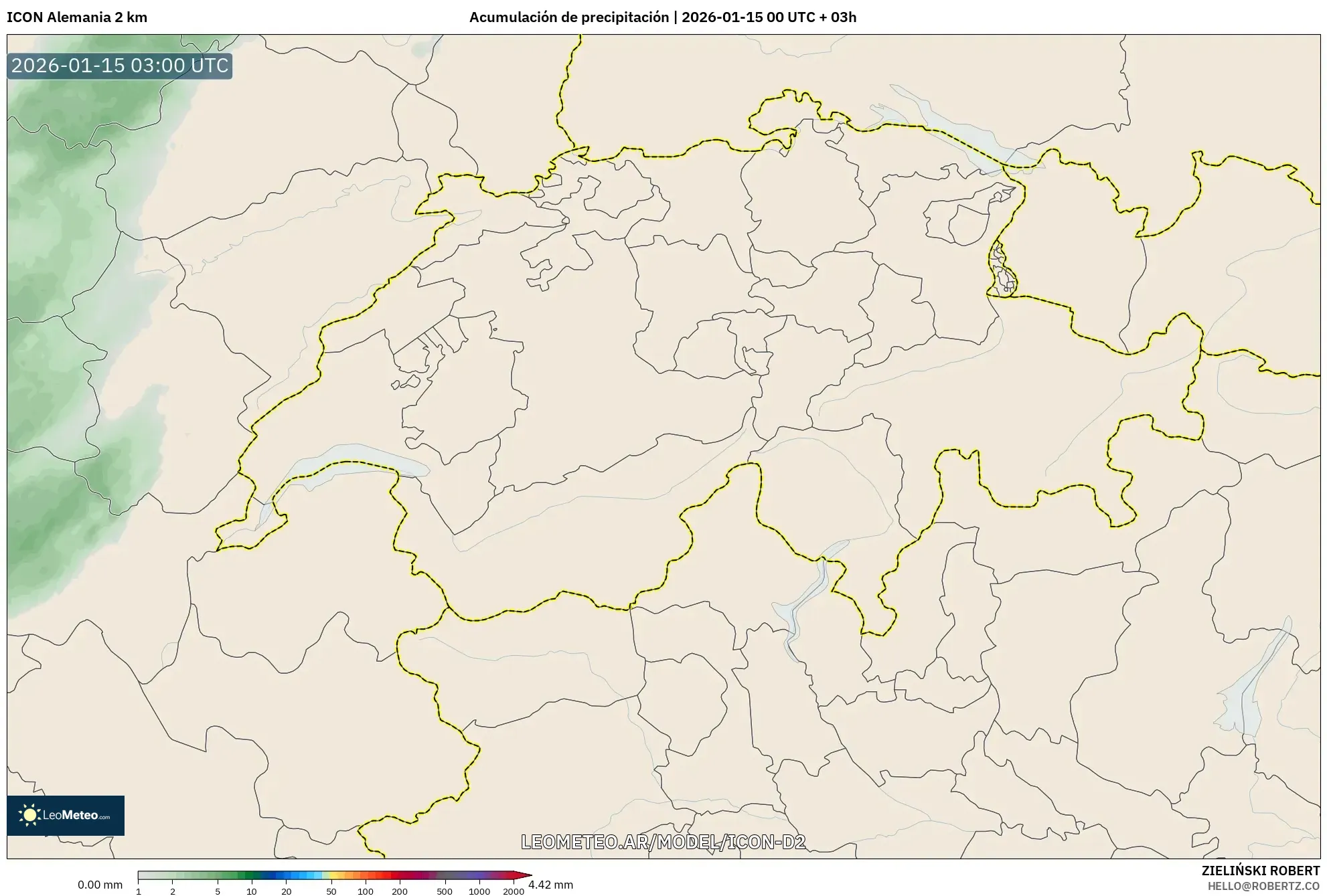 ICON Alemania 2 km model - Suiza, Acumulación de precipitación