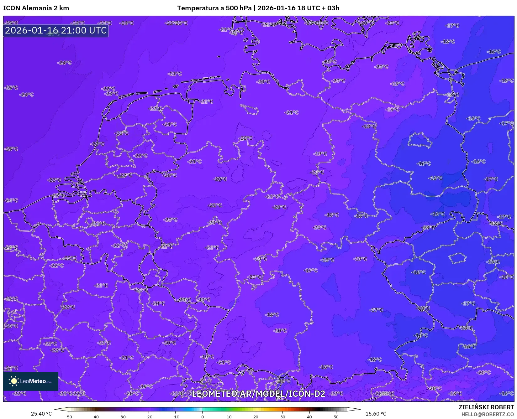 ICON Alemania 2 km model - Alemania, Temperatura a 500 hPa
