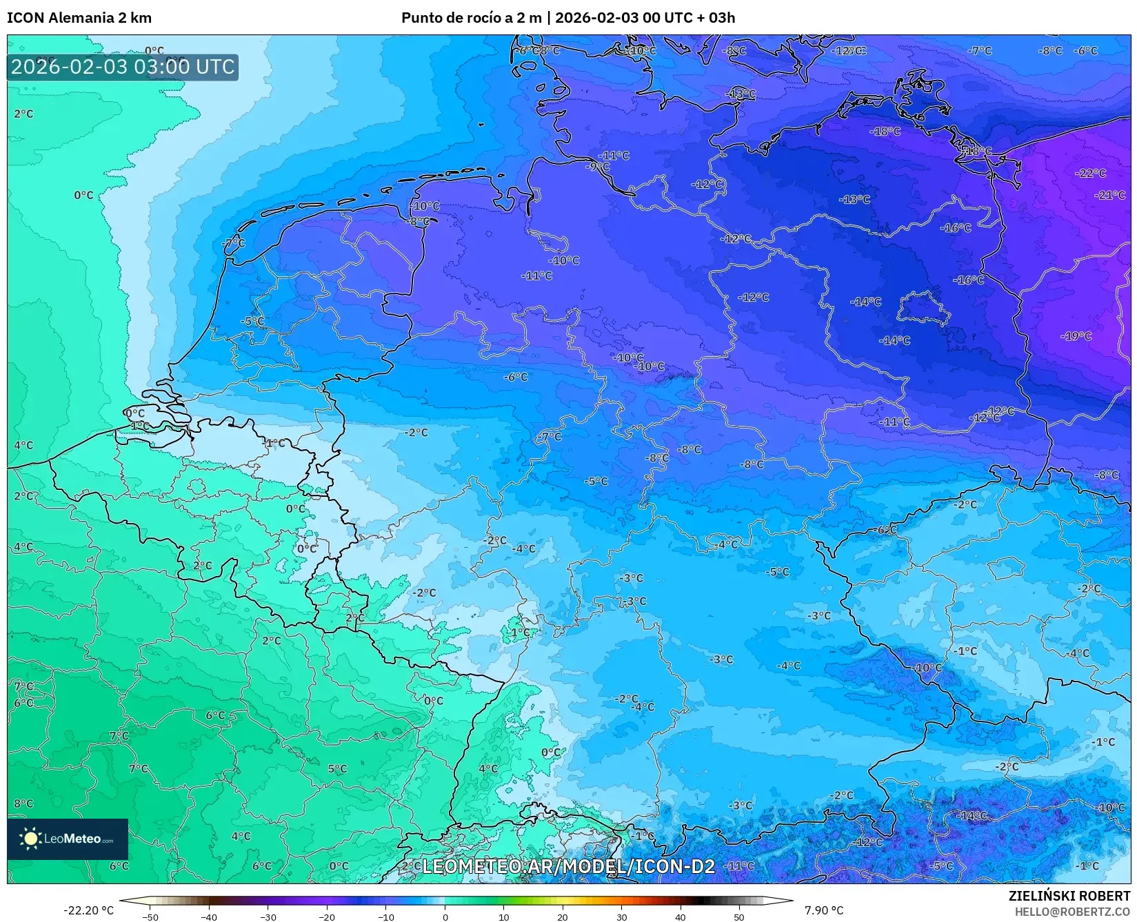 ICON Alemania 2 km model - Alemania, Punto de rocío a 2 m