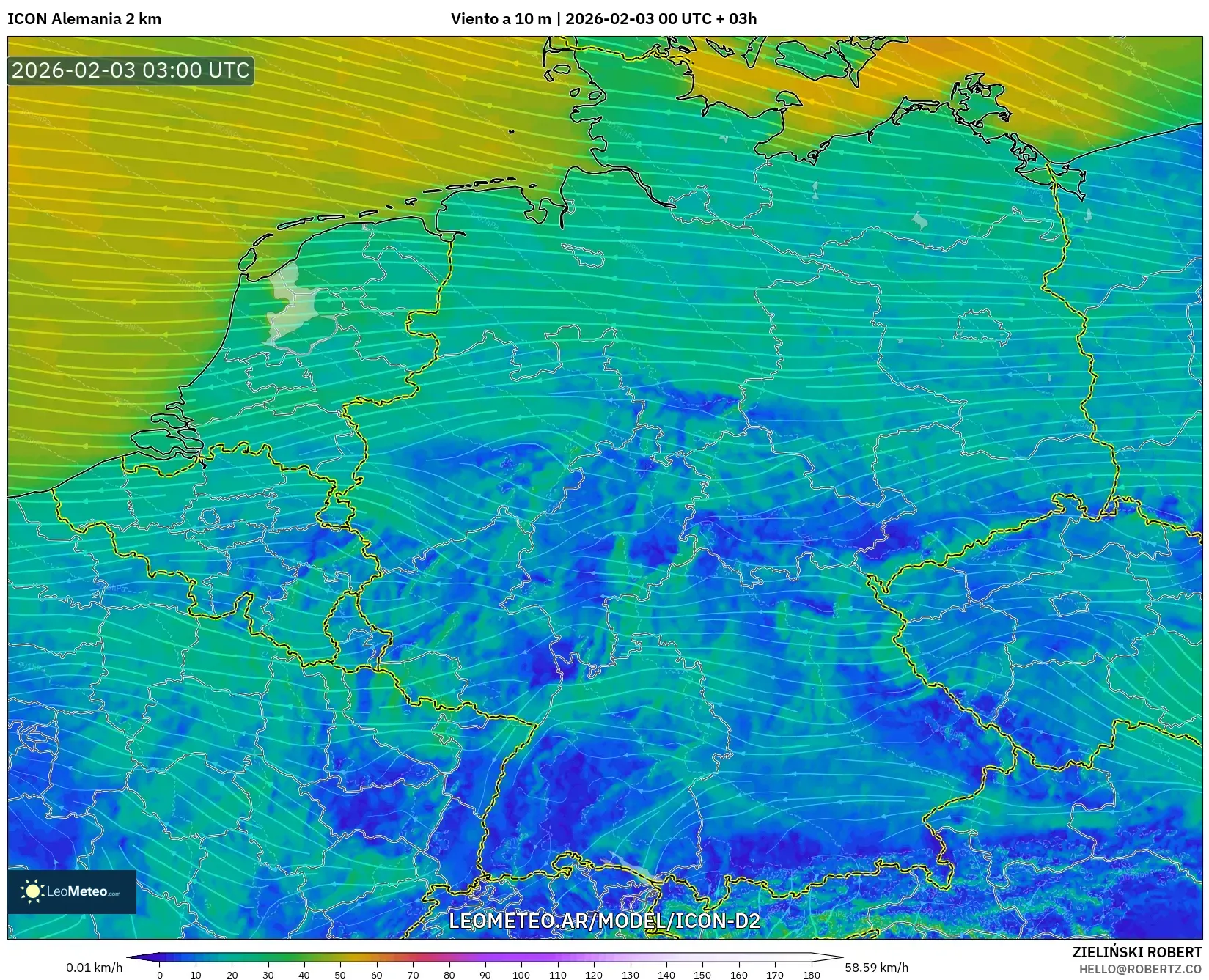 ICON Alemania 2 km model - Alemania, Viento a 10 m