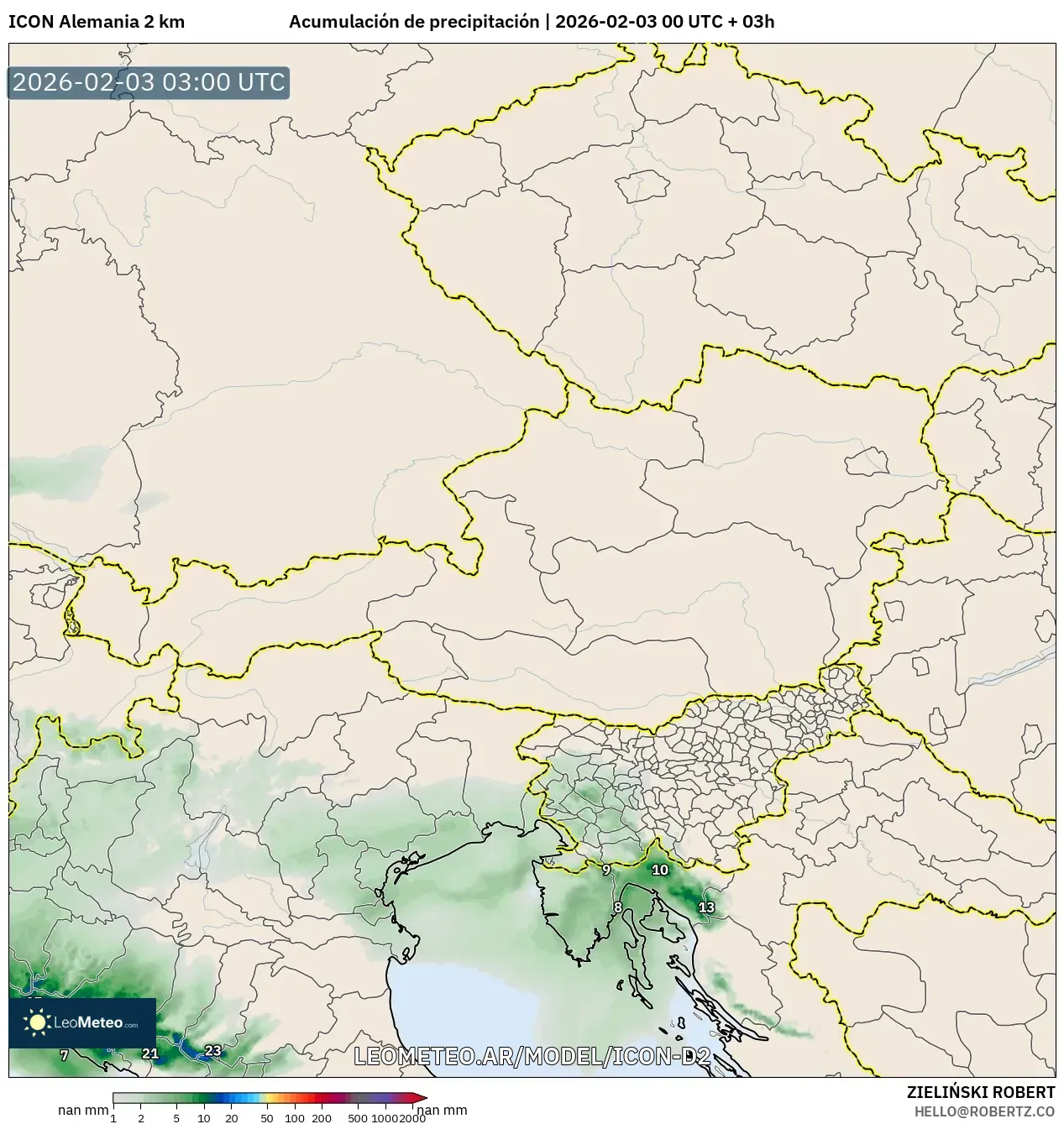 ICON Alemania 2 km model - Austria, Acumulación de precipitación