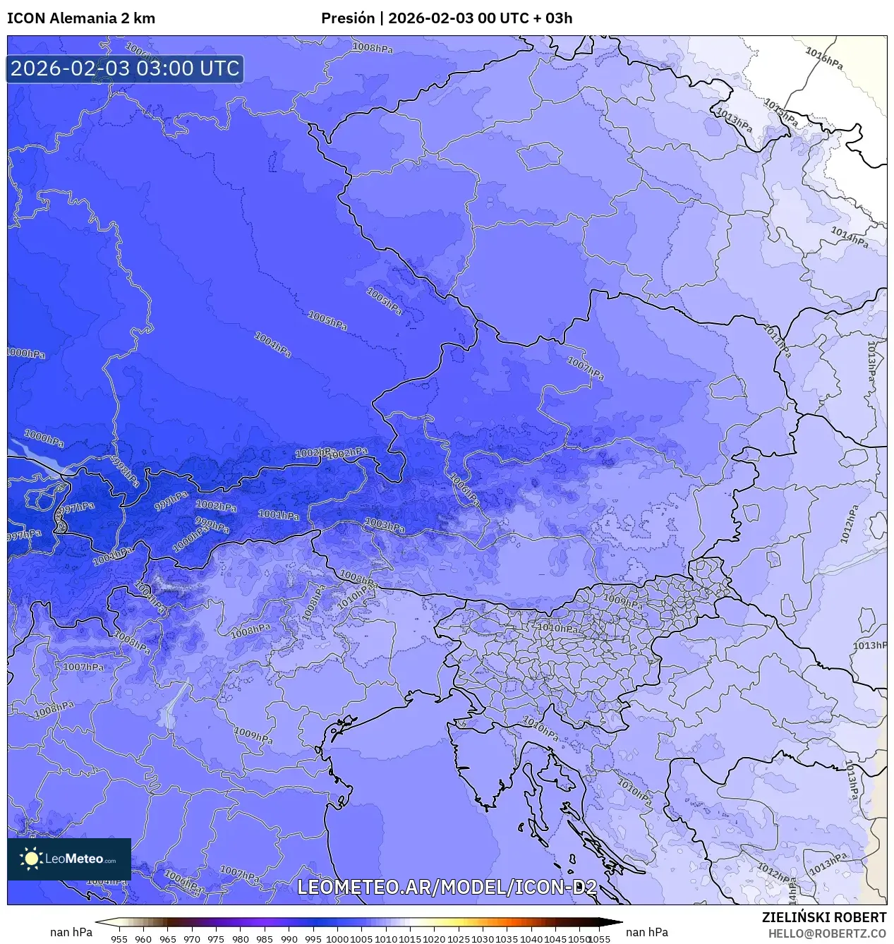 ICON Alemania 2 km model - Austria, Presión