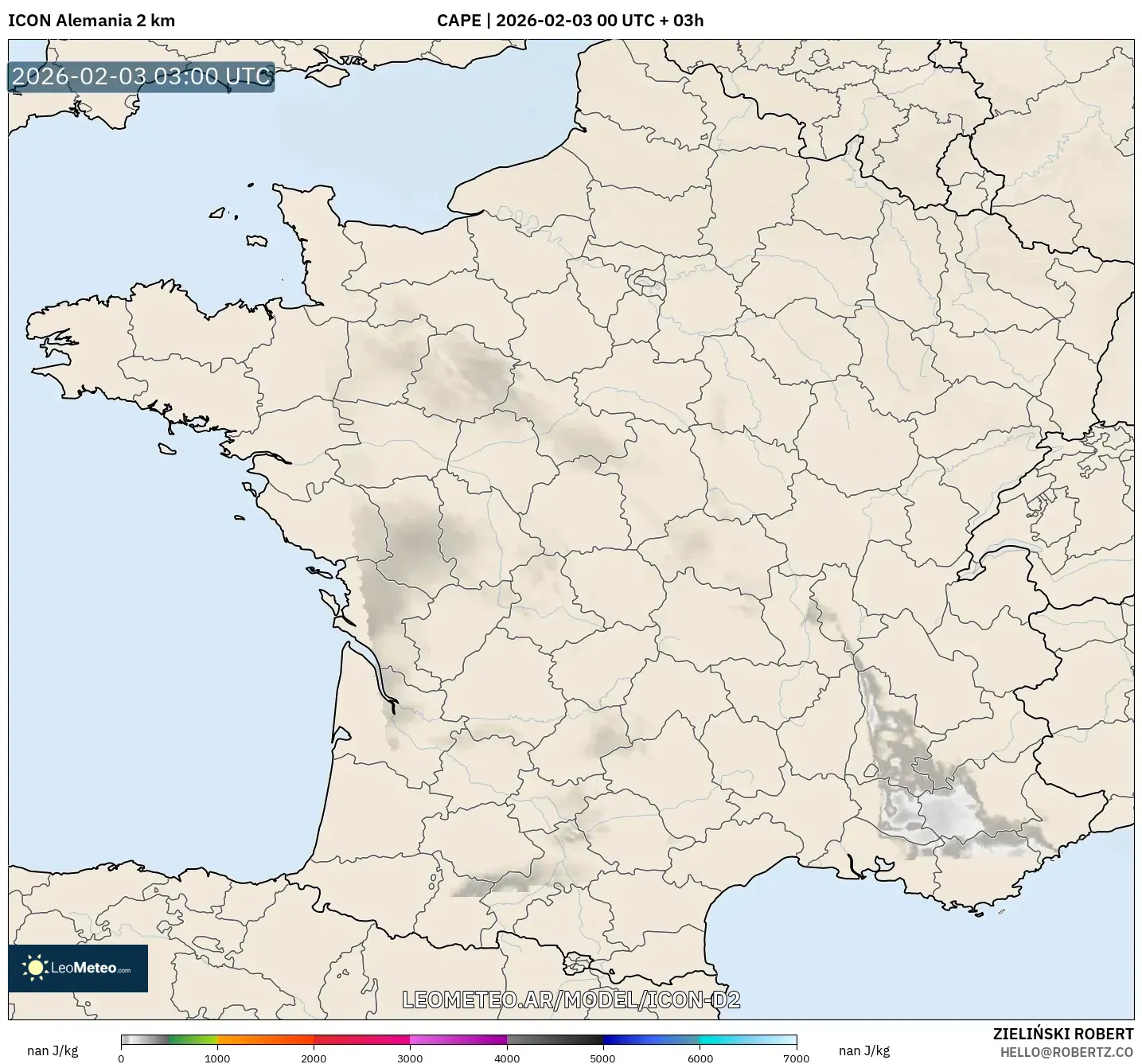 ICON Alemania 2 km model - Francia, CAPE