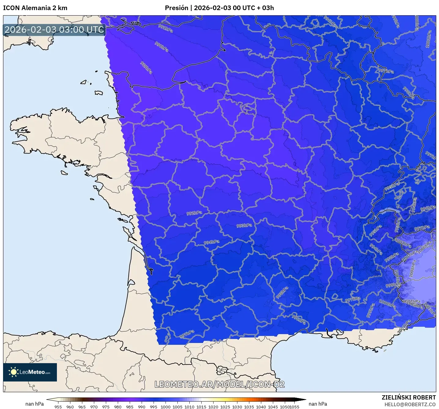 ICON Alemania 2 km model - Francia, Presión