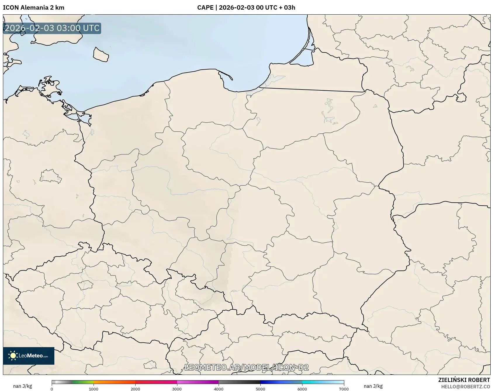 ICON Alemania 2 km model - Polonia, CAPE