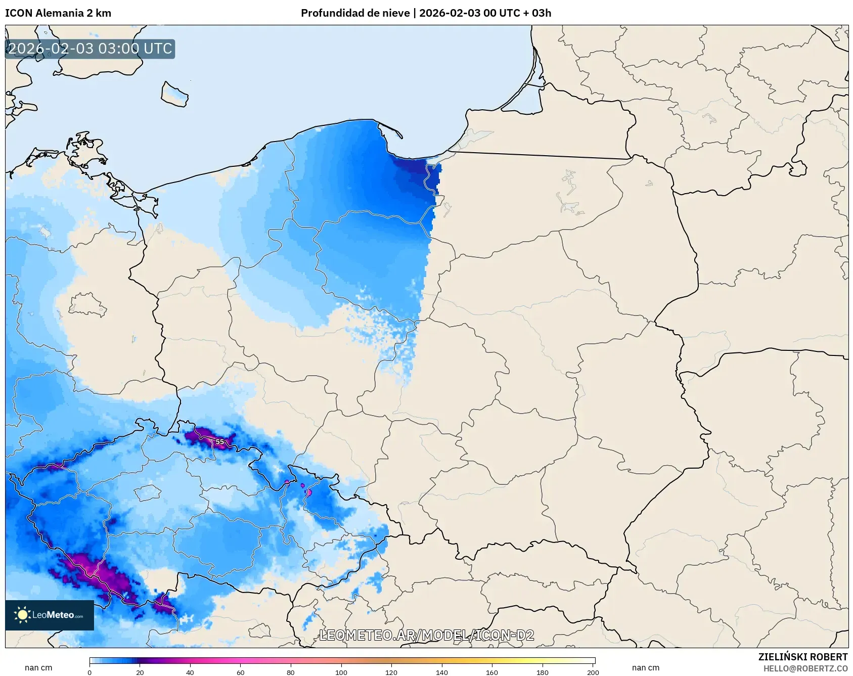 ICON Alemania 2 km model - Polonia, Profundidad de nieve