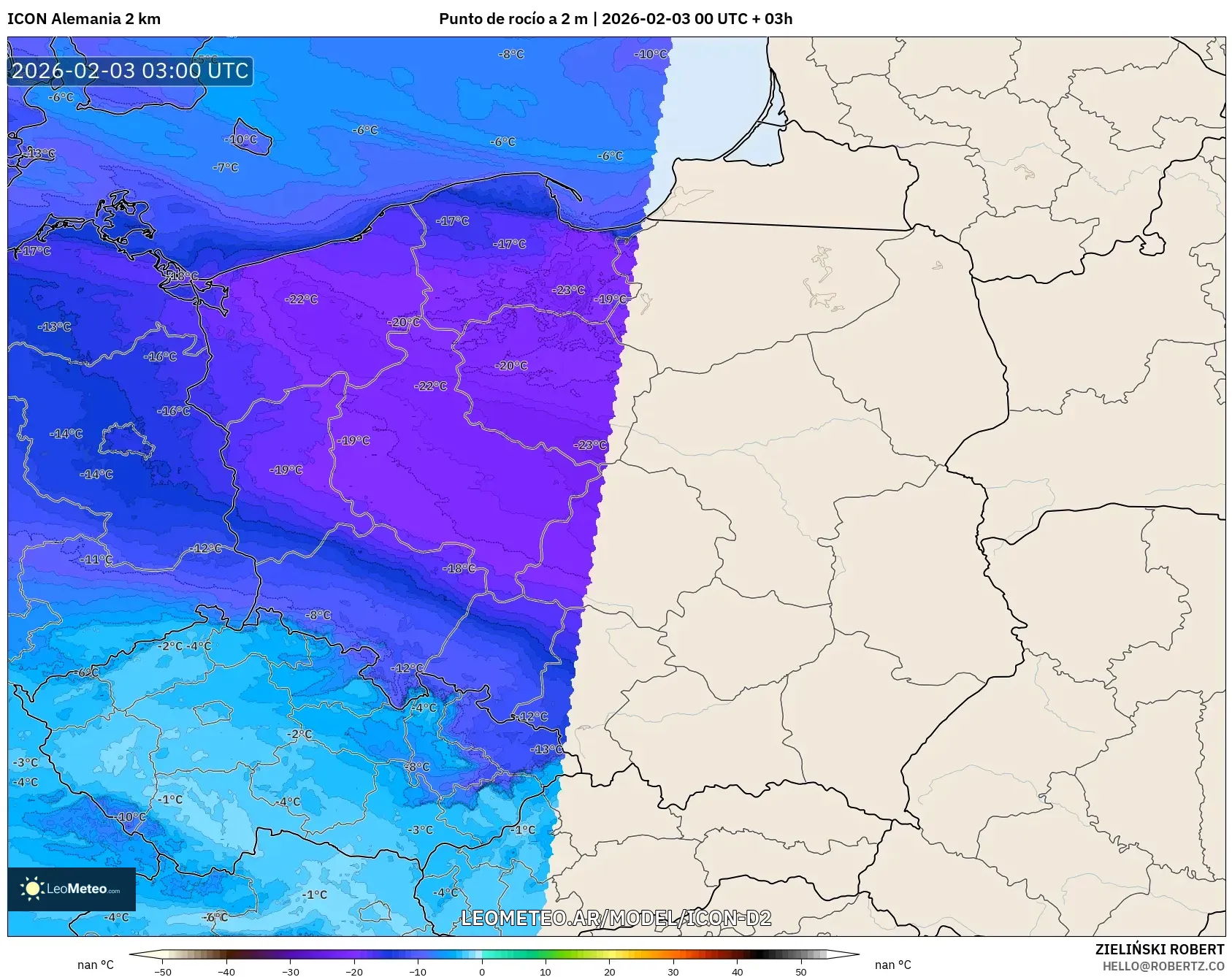 ICON Alemania 2 km model - Polonia, Punto de rocío a 2 m