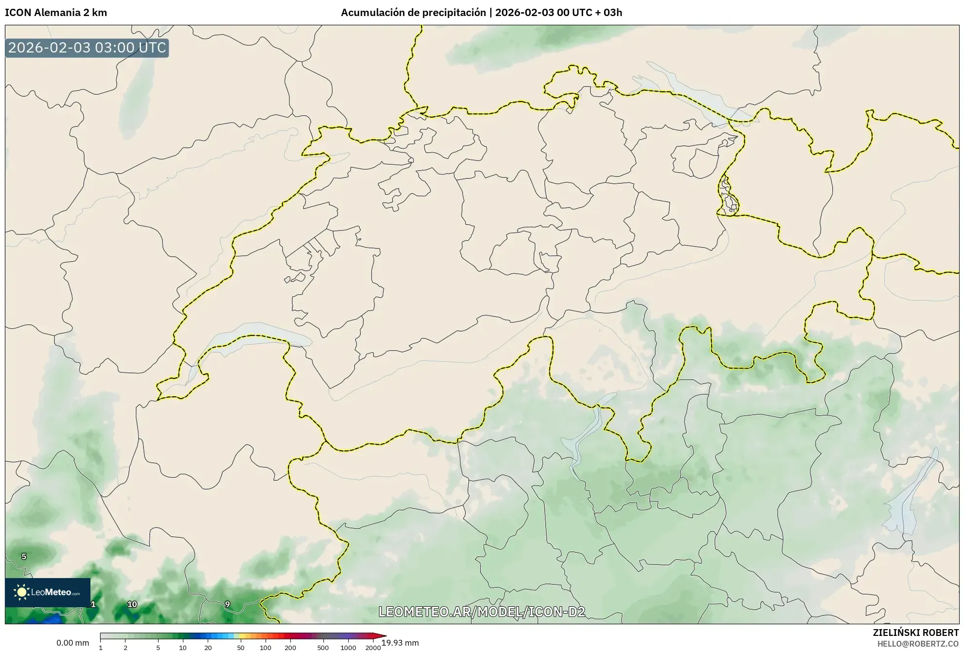 ICON Alemania 2 km model - Suiza, Acumulación de precipitación