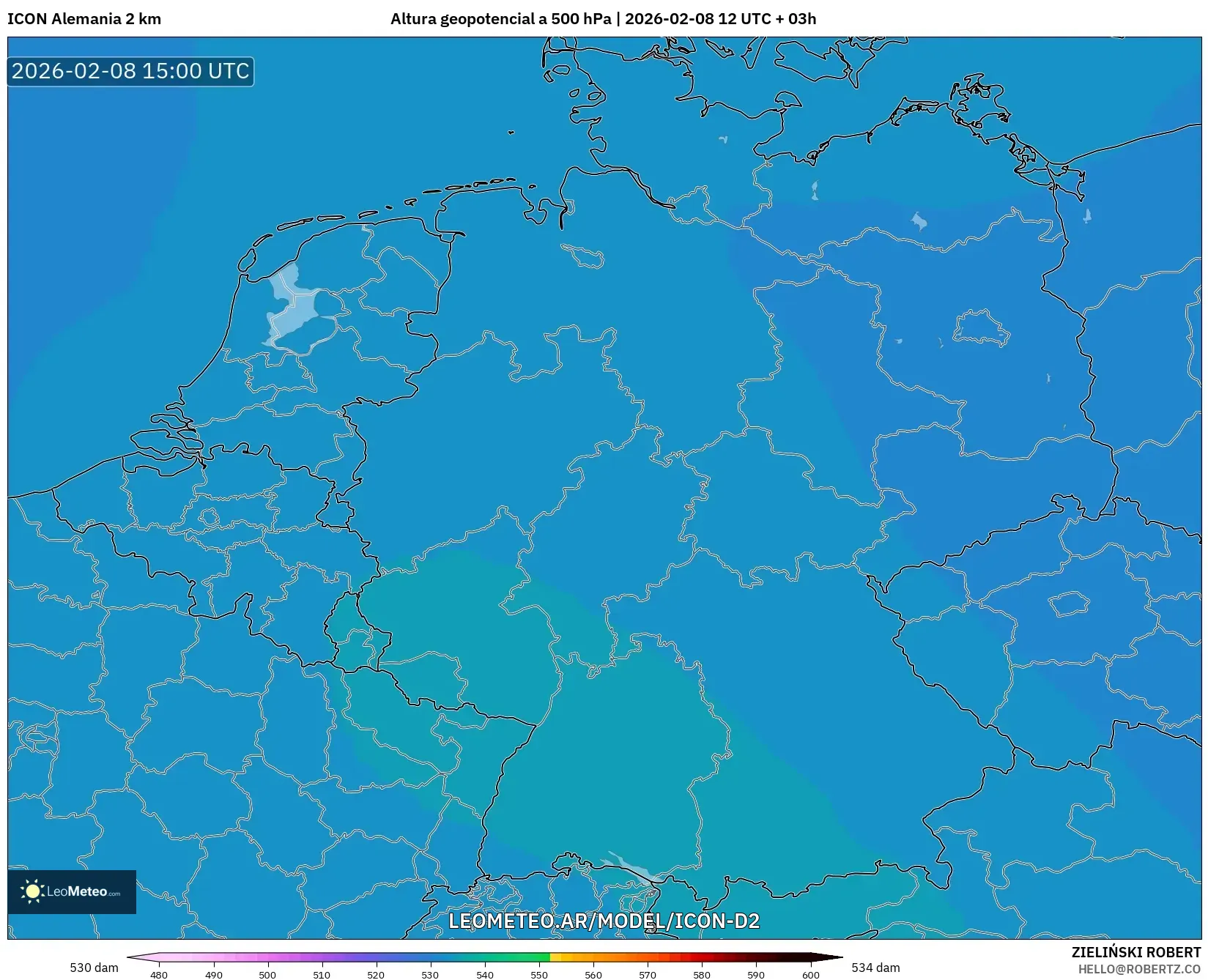 ICON Alemania 2 km model - Alemania, Altura geopotencial a 500 hPa