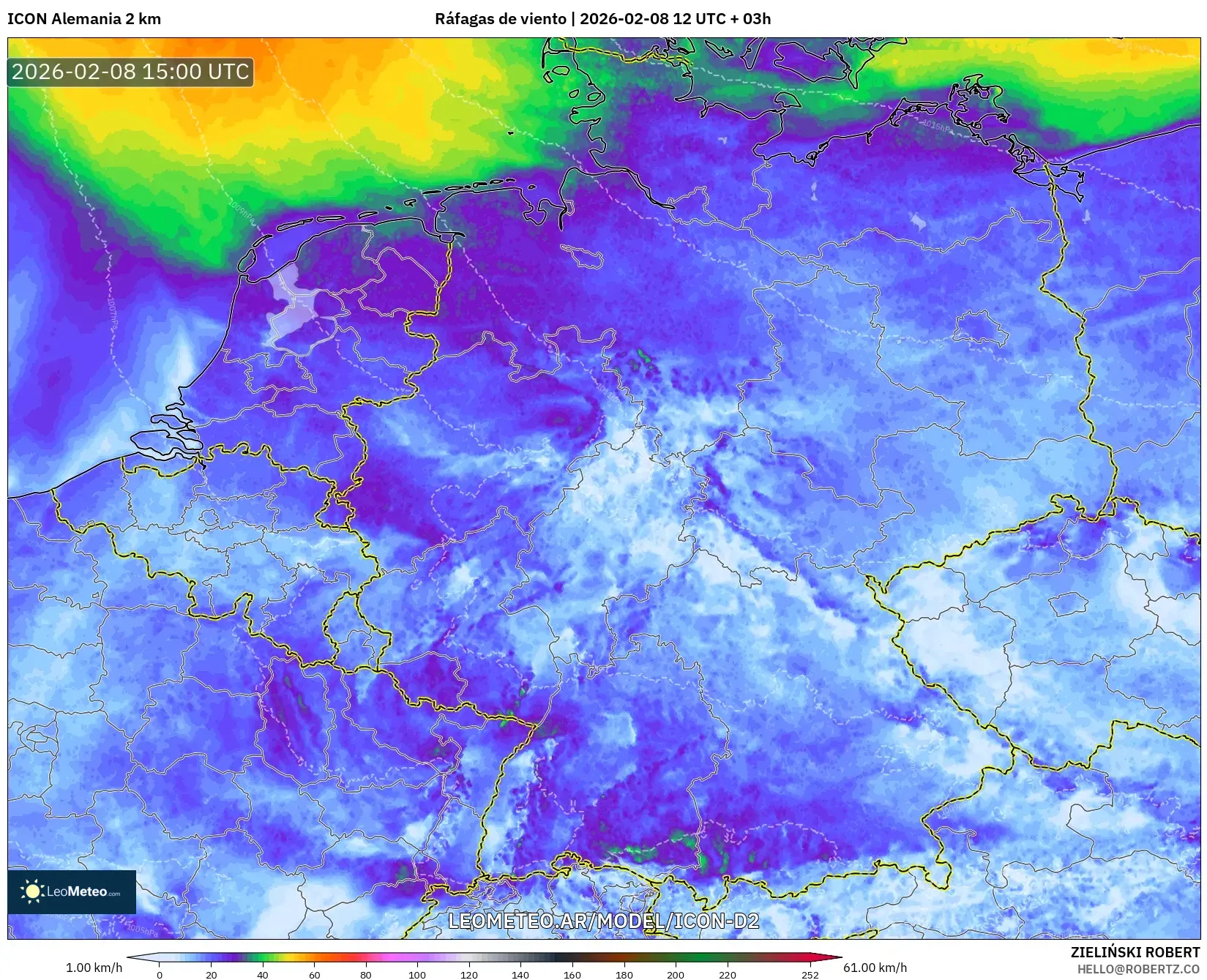 ICON Alemania 2 km model - Alemania, Ráfagas de viento