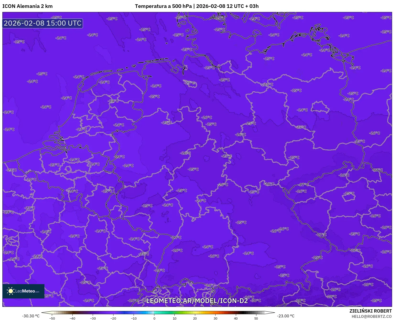 ICON Alemania 2 km model - Alemania, Temperatura a 500 hPa